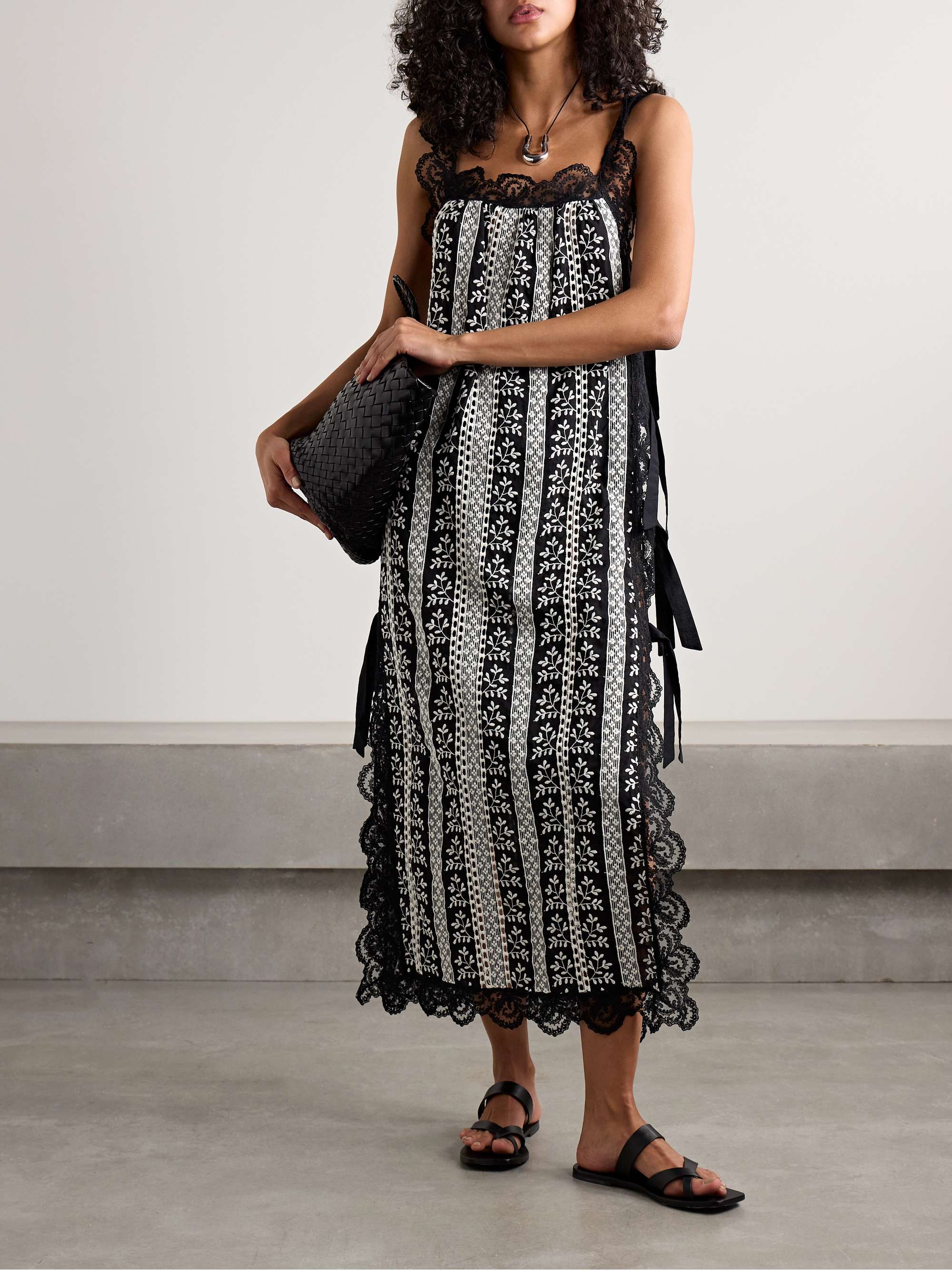 Fiocchini lace-trimmed embroidered cotton-voile midi dress view