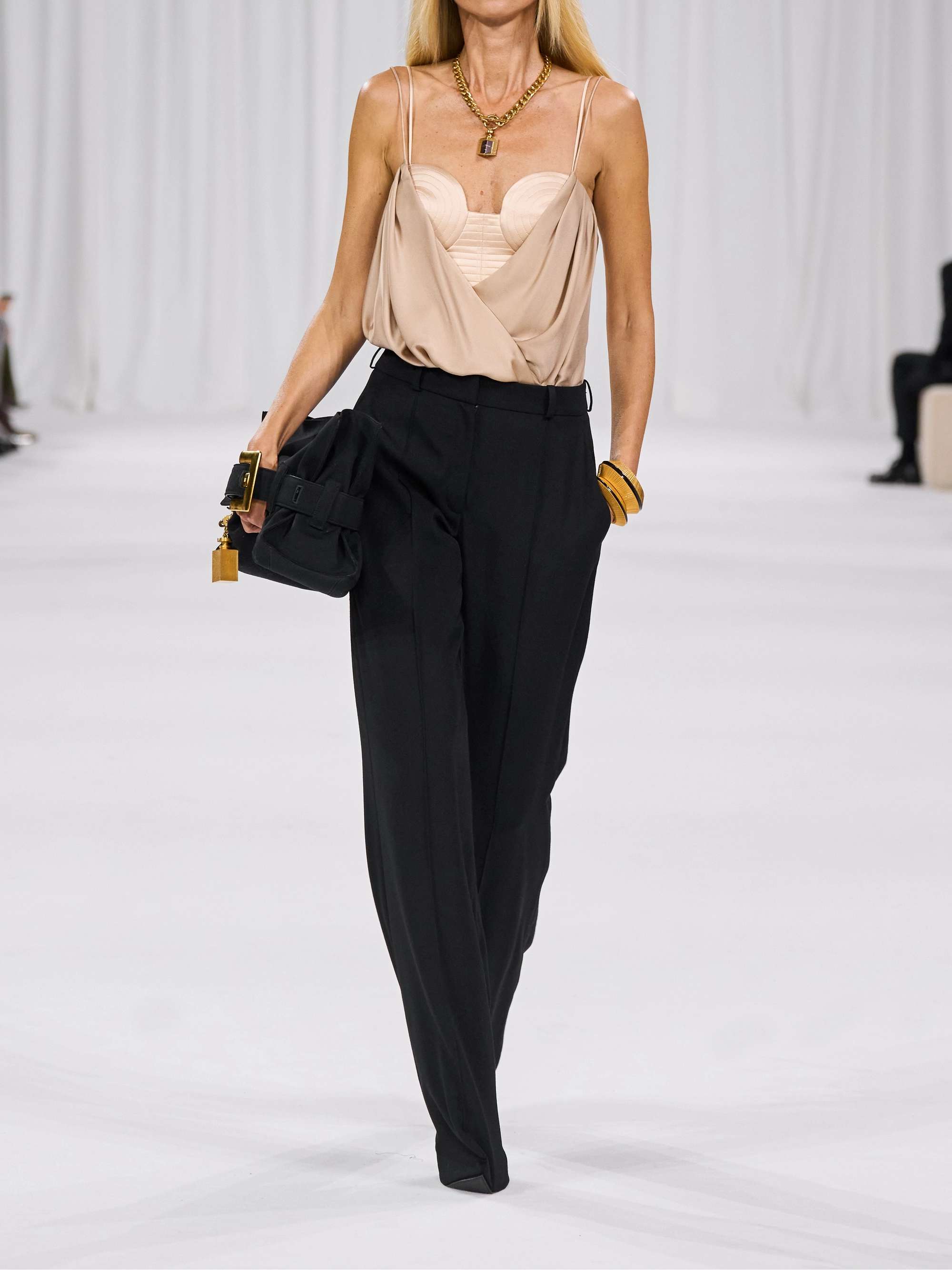 Pleated satin wide-leg pants view