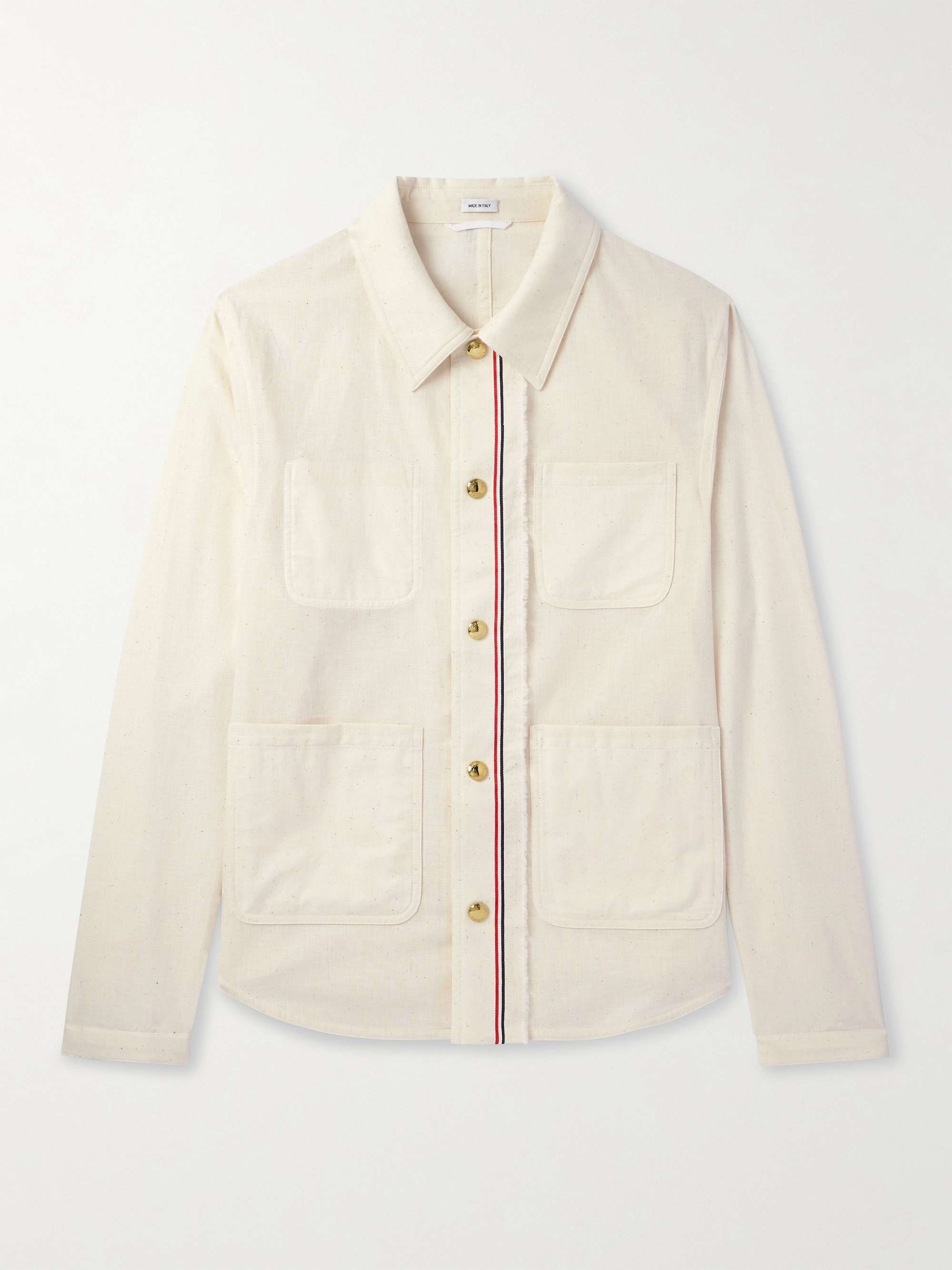 Striped Webbing-Trimmed Cotton Shirt view
