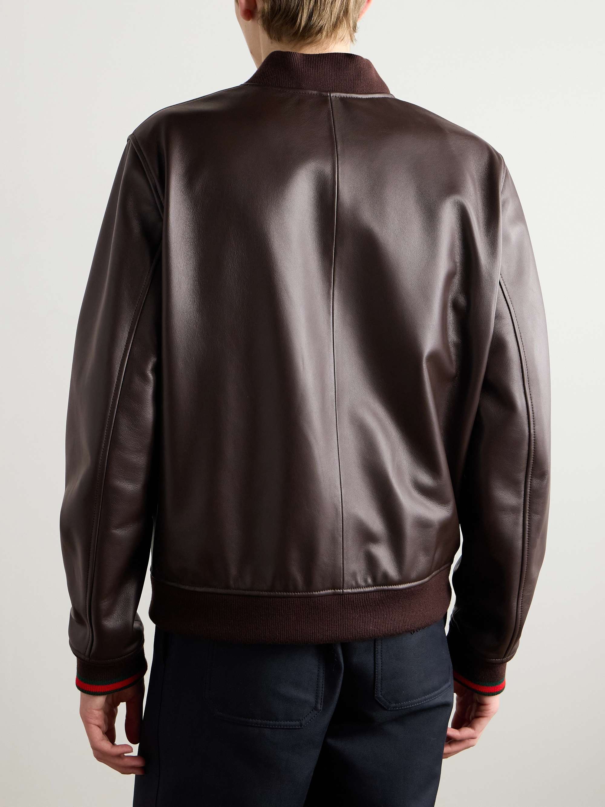 Logo-Appliquéd Leather Bomber Jacket view