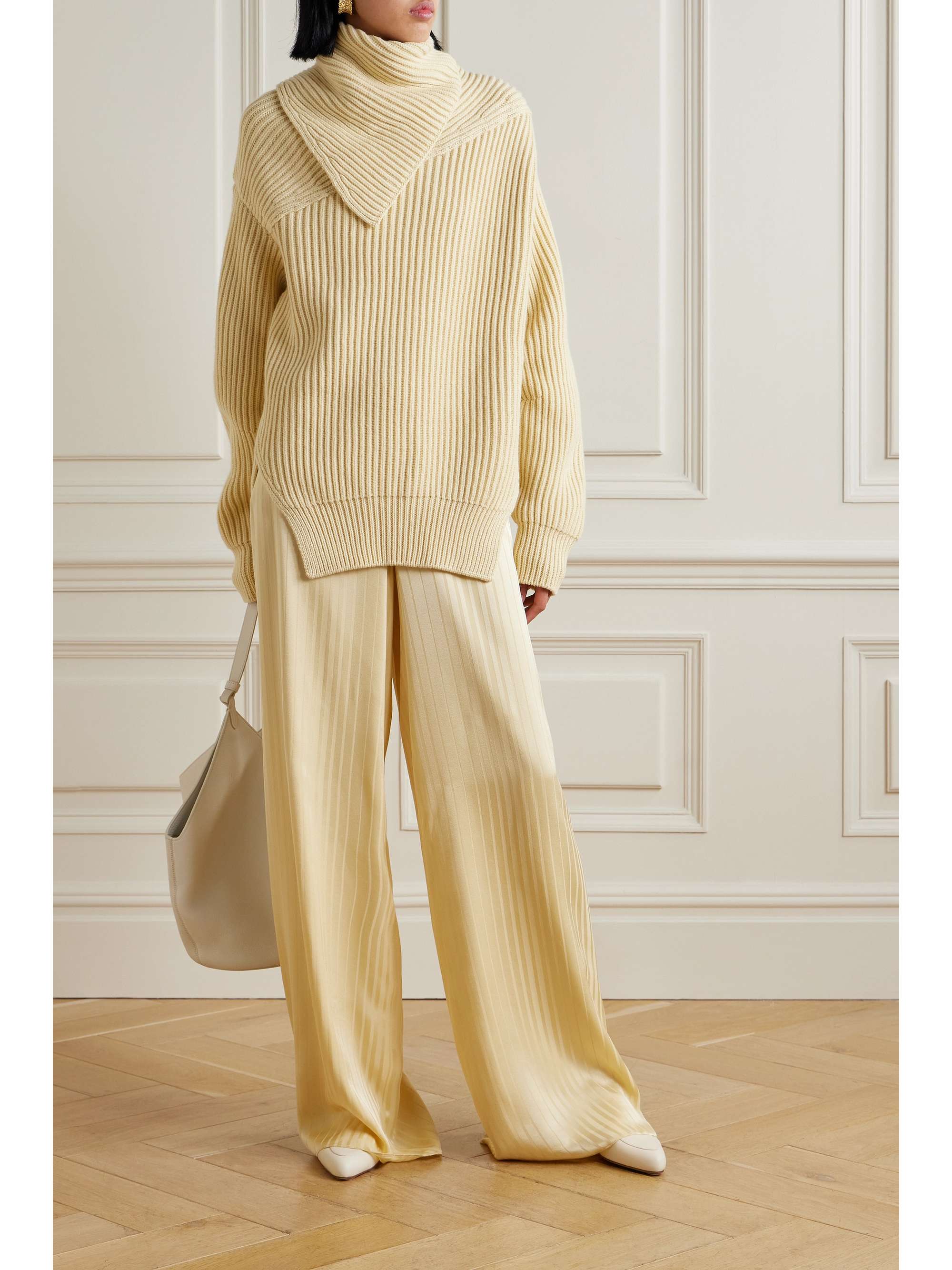 Dresden silk-satin jacquard wide-leg pants view