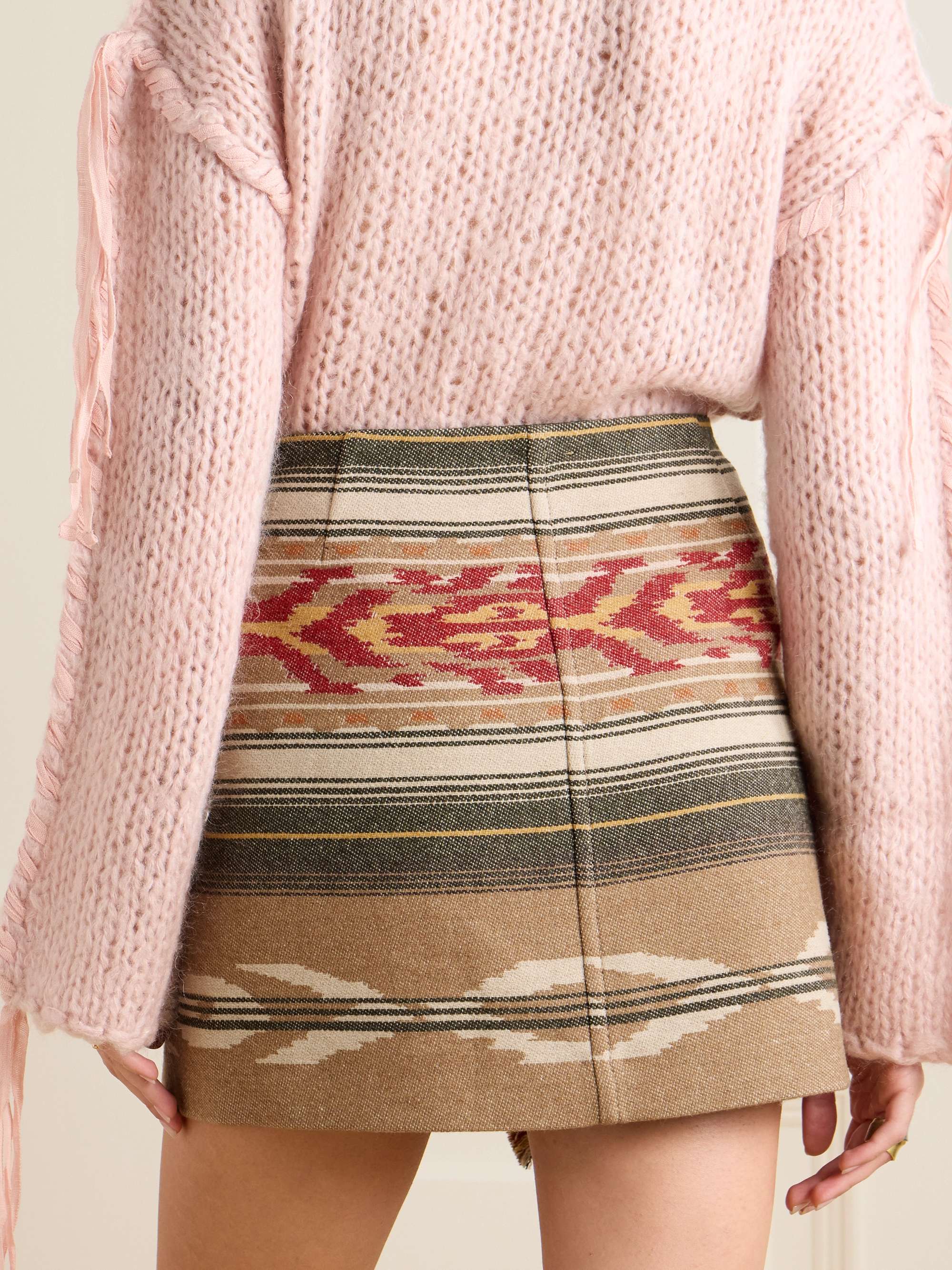 Adelaide frayed wool-blend jacquard mini wrap skirt view