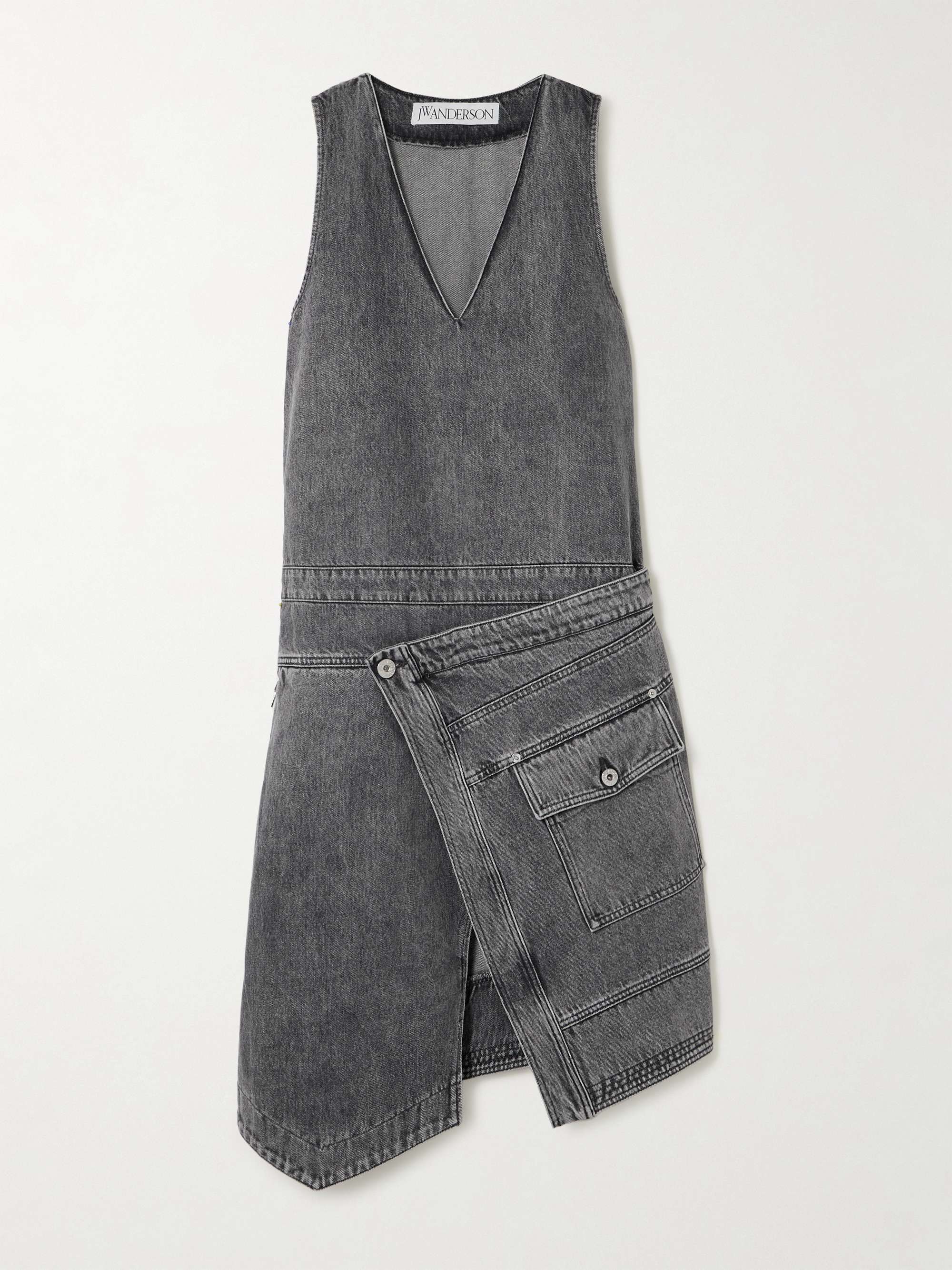 Asymmetric wrap-effect denim midi dress view