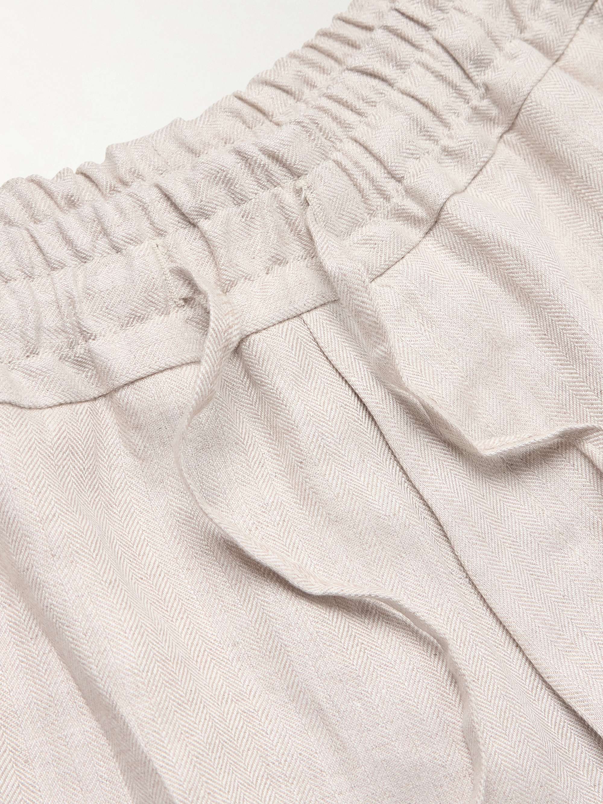 Straight-Leg Herringbone Linen Drawstring Trousers view