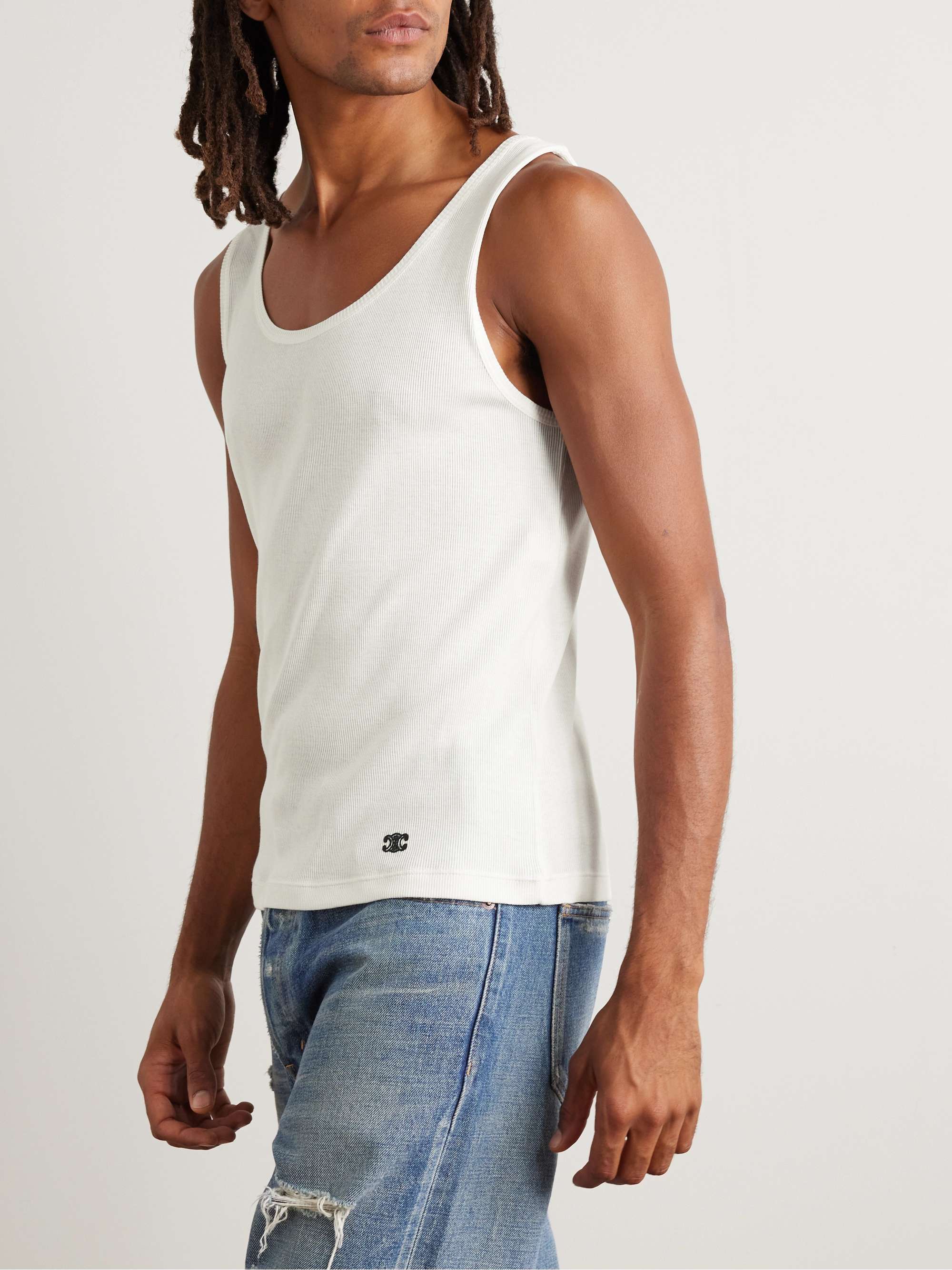 Logo-Embroidered Ribbed Silk and Cotton-Blend Tank Top view