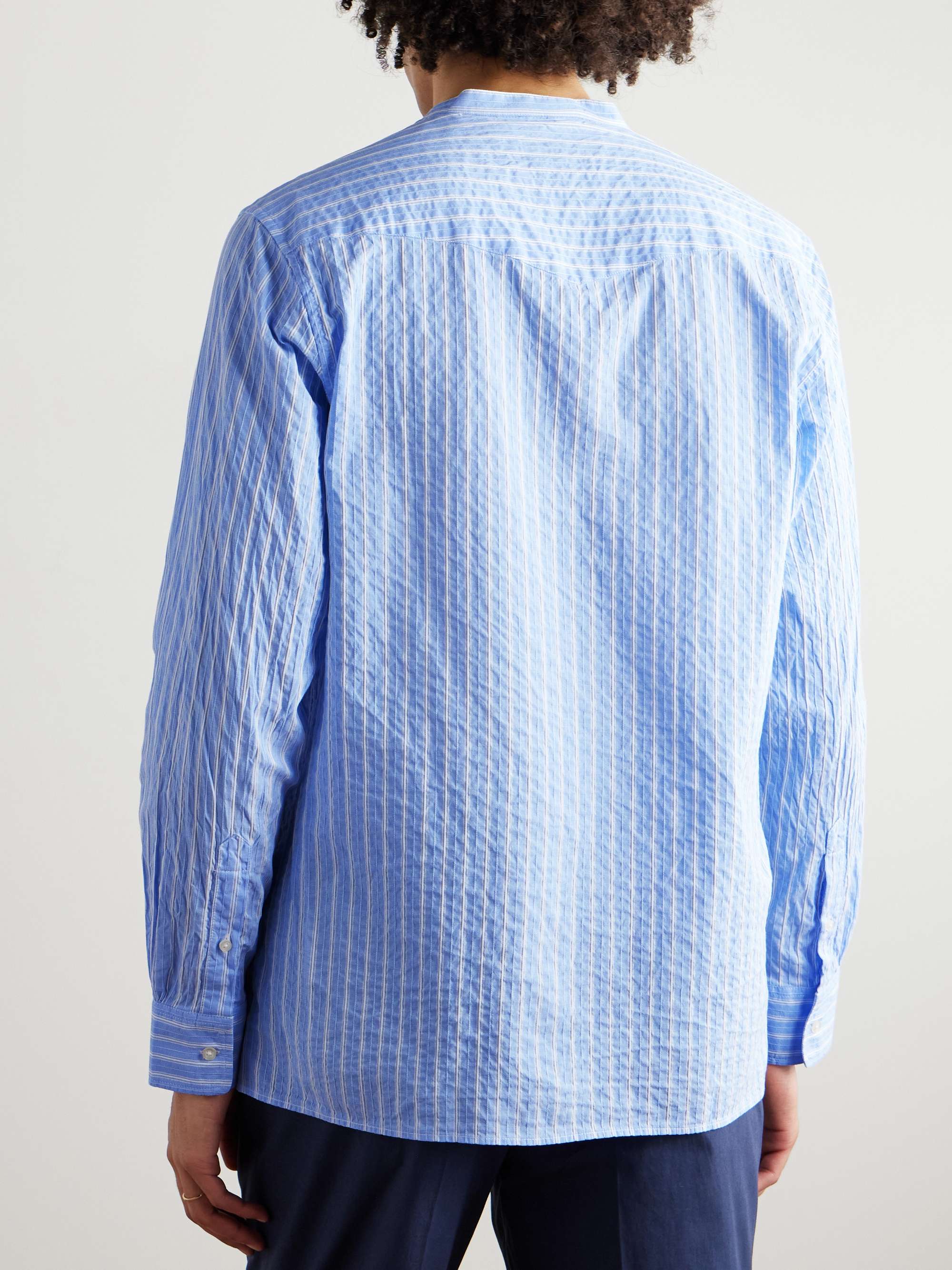 Gaston Granddad-Collar Striped Cotton Shirt view