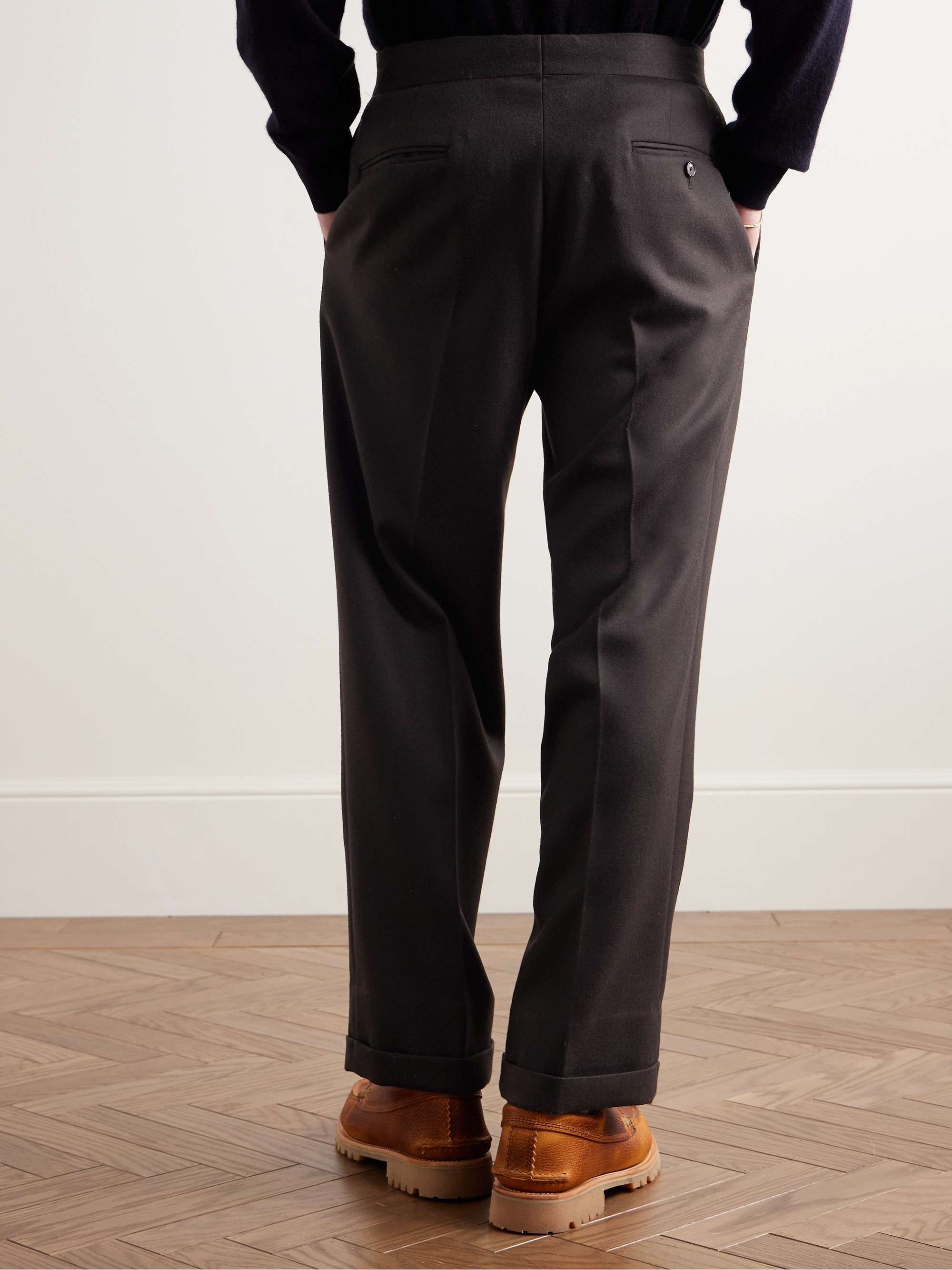 Wide-Leg Cropped Pleated Wool-Twill Suit Trousers view