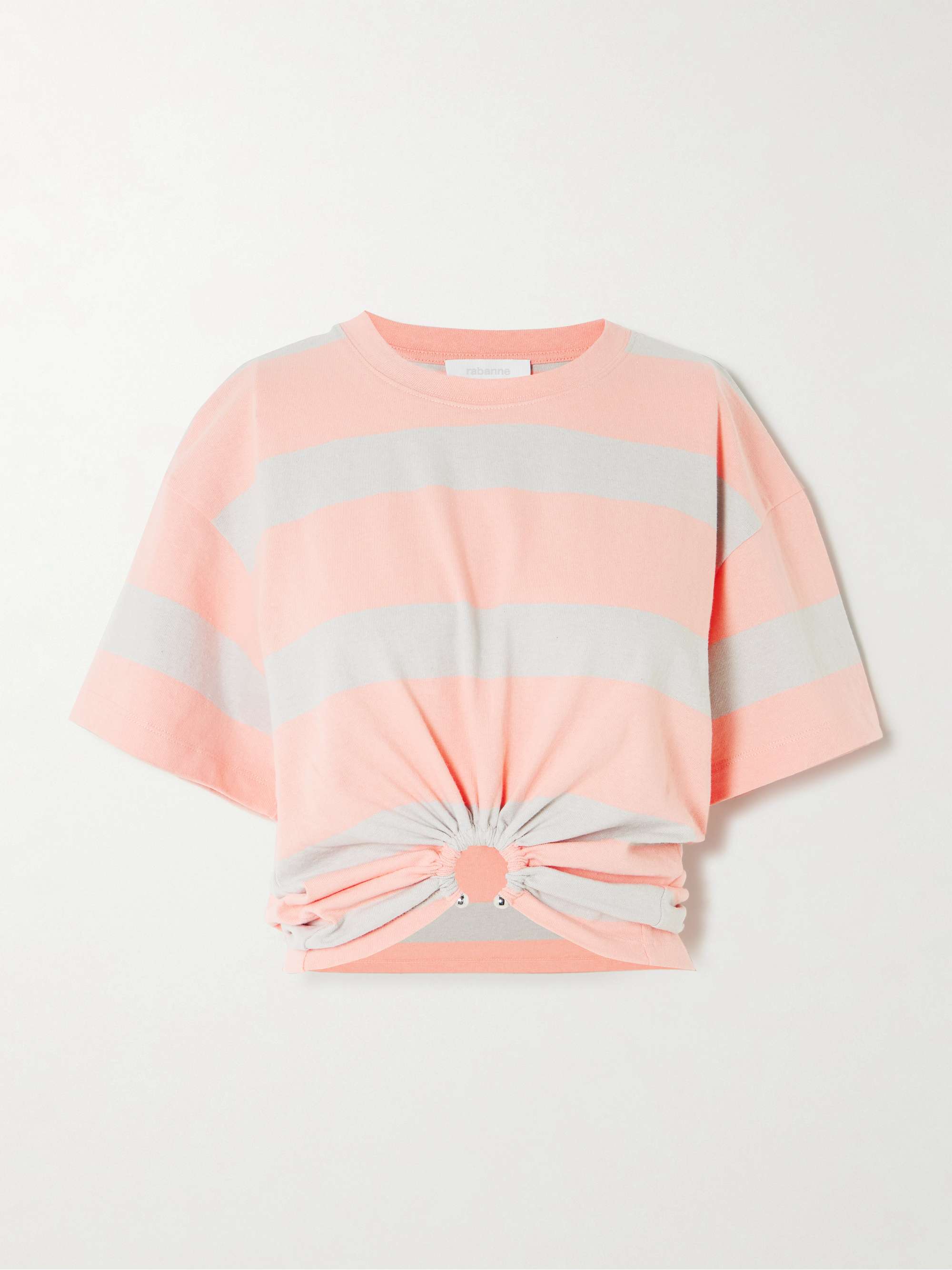 Embellished gathered striped cotton-jersey T-shirt view