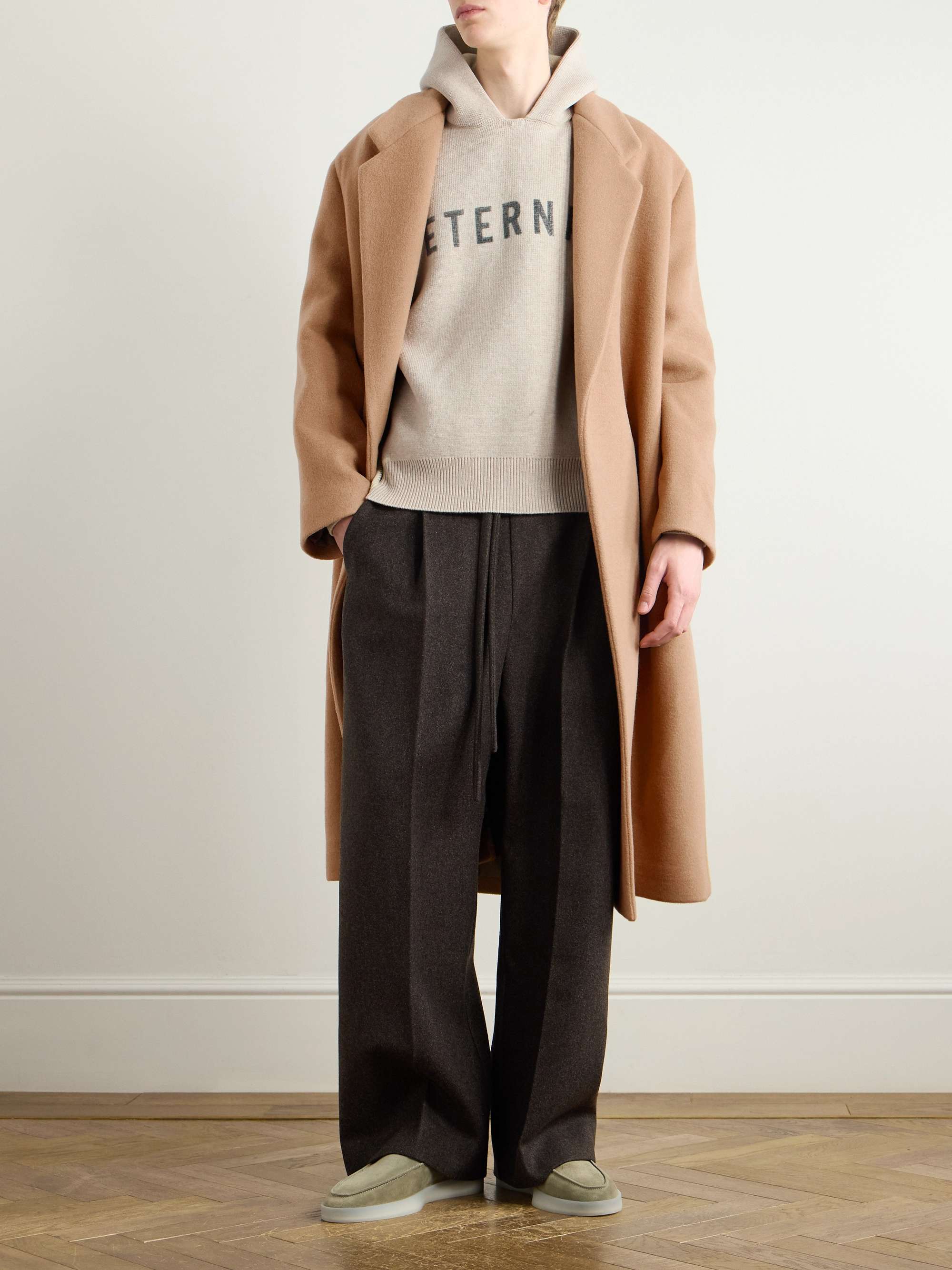 Oversized Double-Breasted Belted Melton Wool Overcoat view