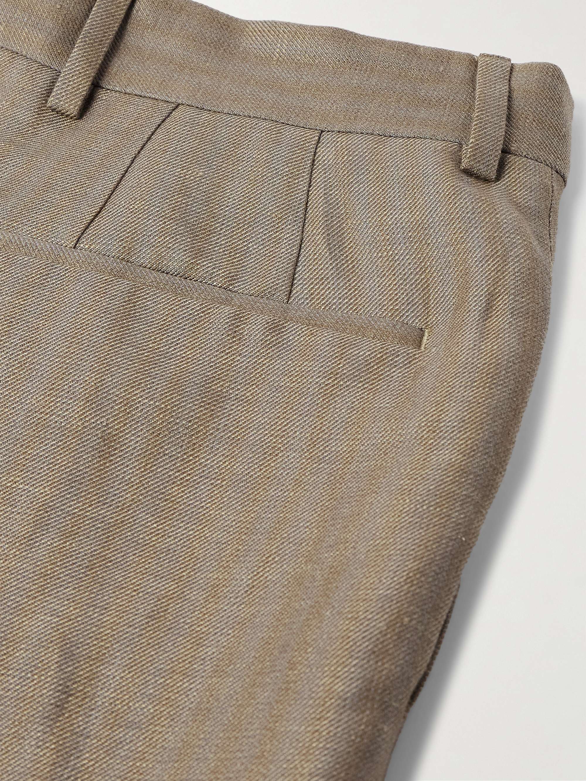 Wide-Leg Pleated Striped Linen and Wool-Blend Twill Trousers view