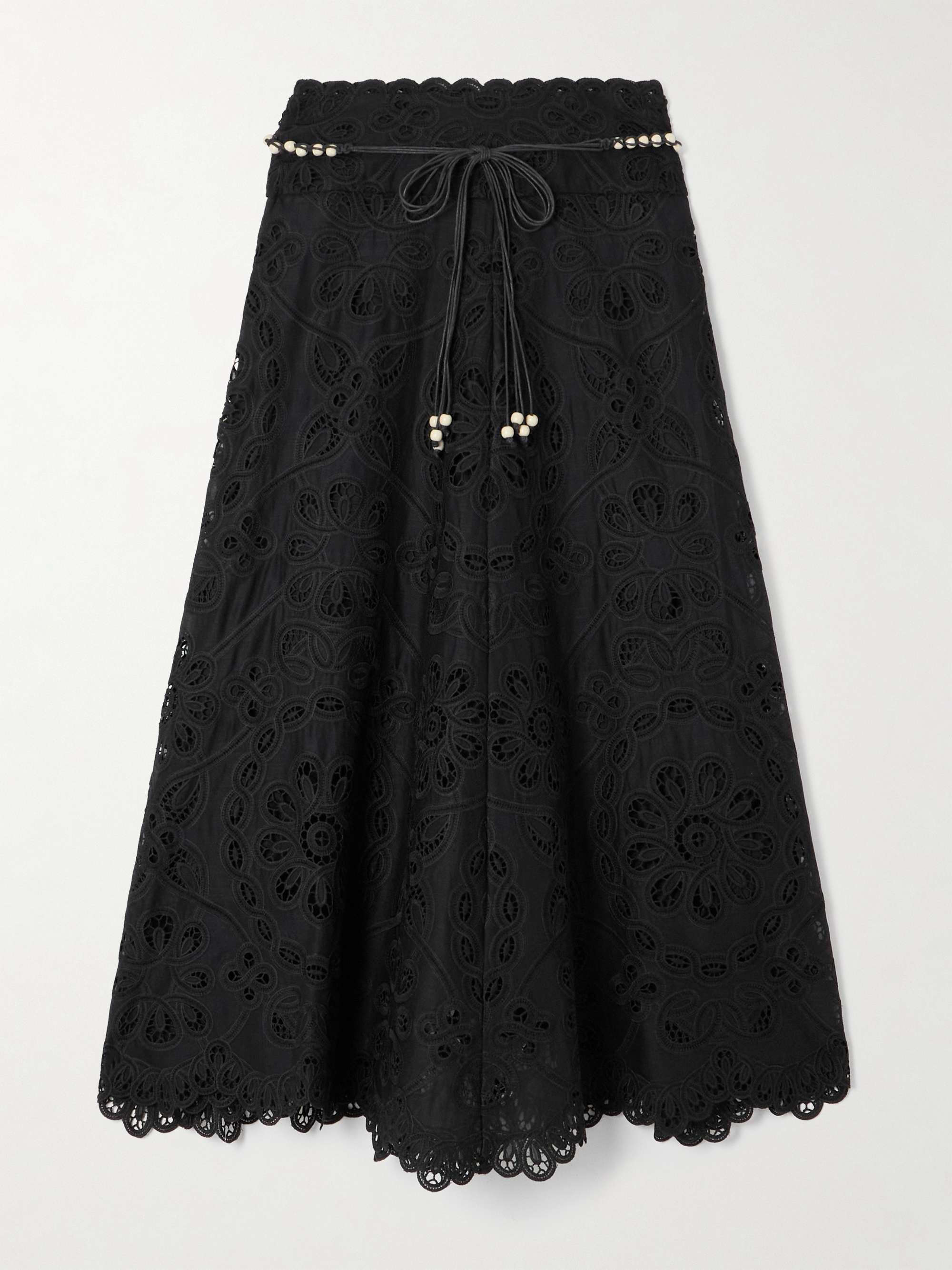 Rhiannon belted cotton-lace midi skirt view