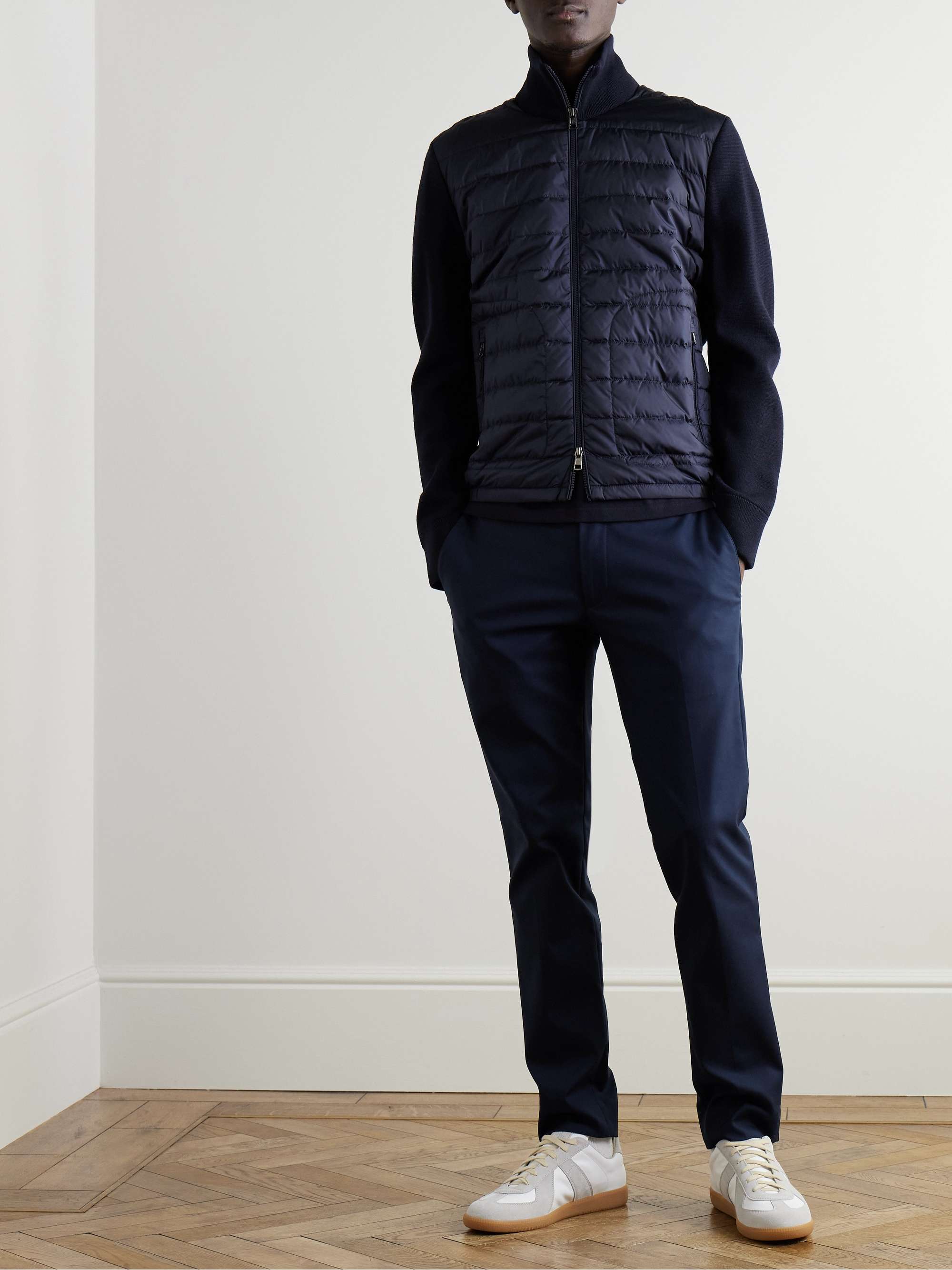 Slim-Fit Panelled Wool-Blend and Quilted Shell Down Zip-Up Cardigan view