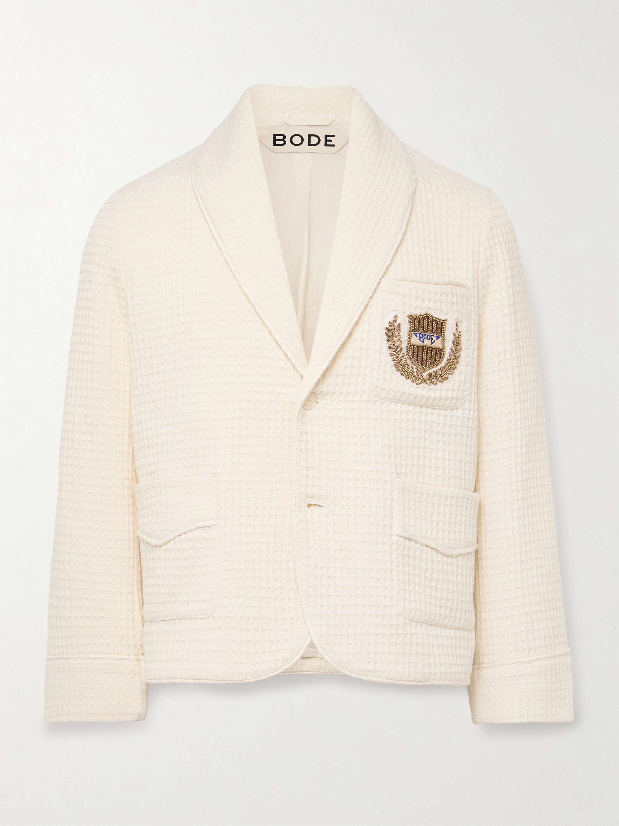 Shawl-Collar Embellished Waffle-Knit Cotton Blazer view
