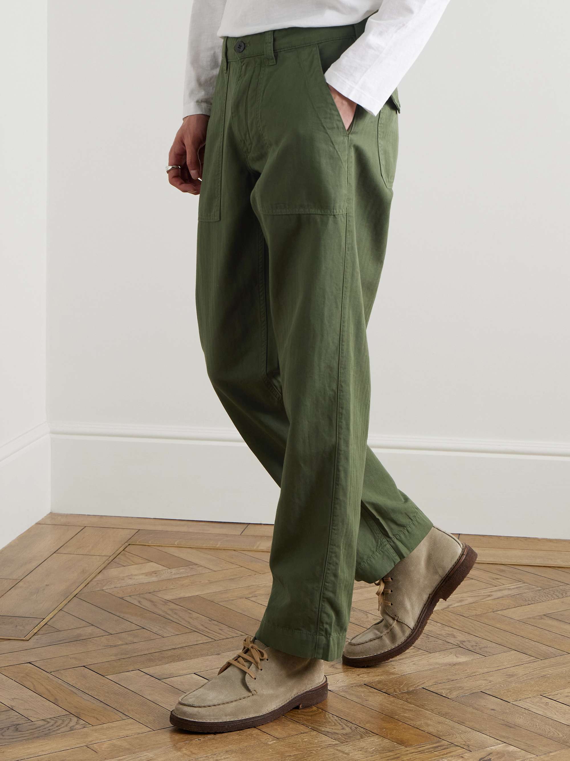 Tapered Herringbone Cotton and Linen-Blend Twill Trousers view