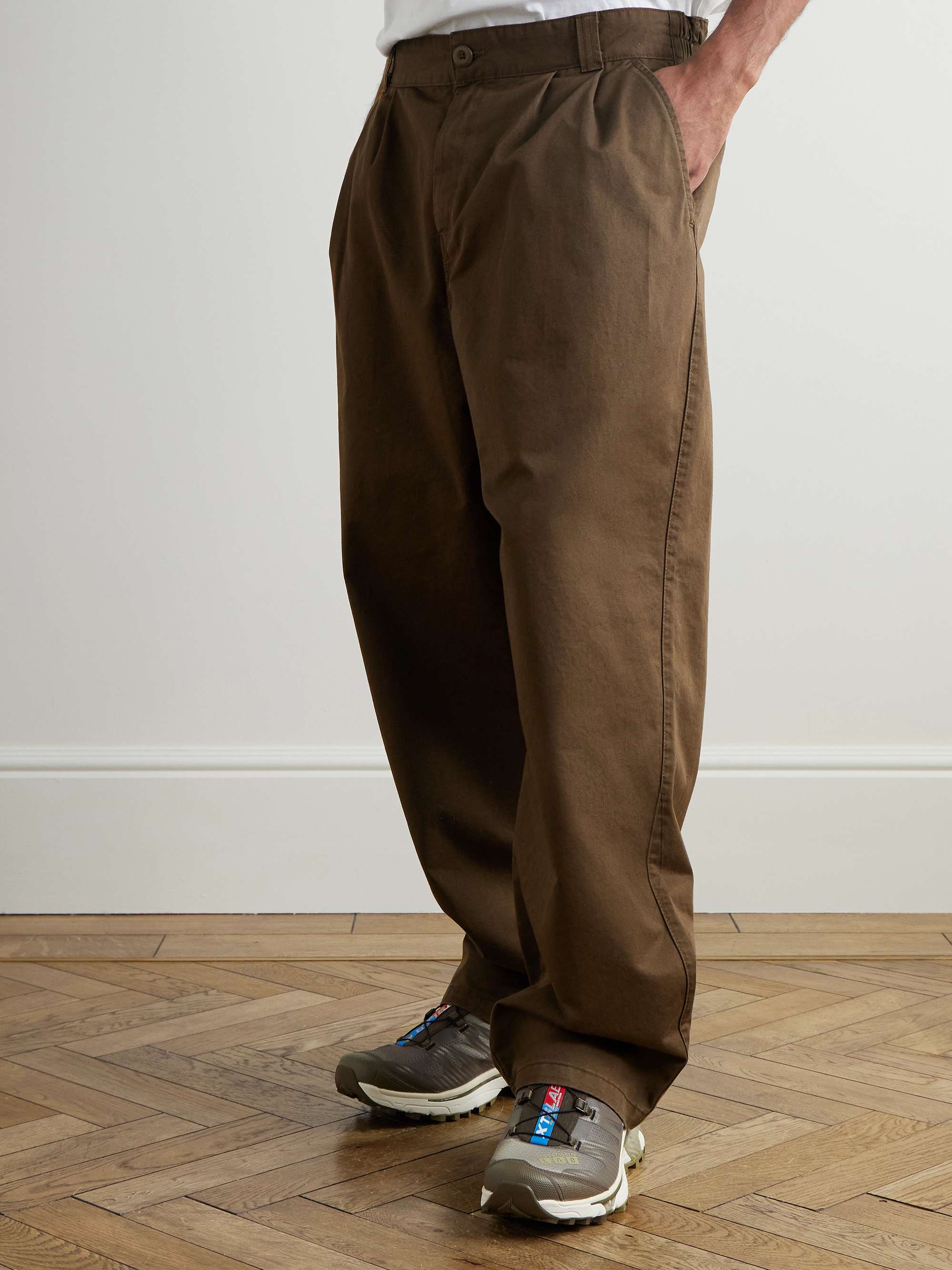 Marv Tapered Pleated Stone-Washed Cotton-Twill Trousers view