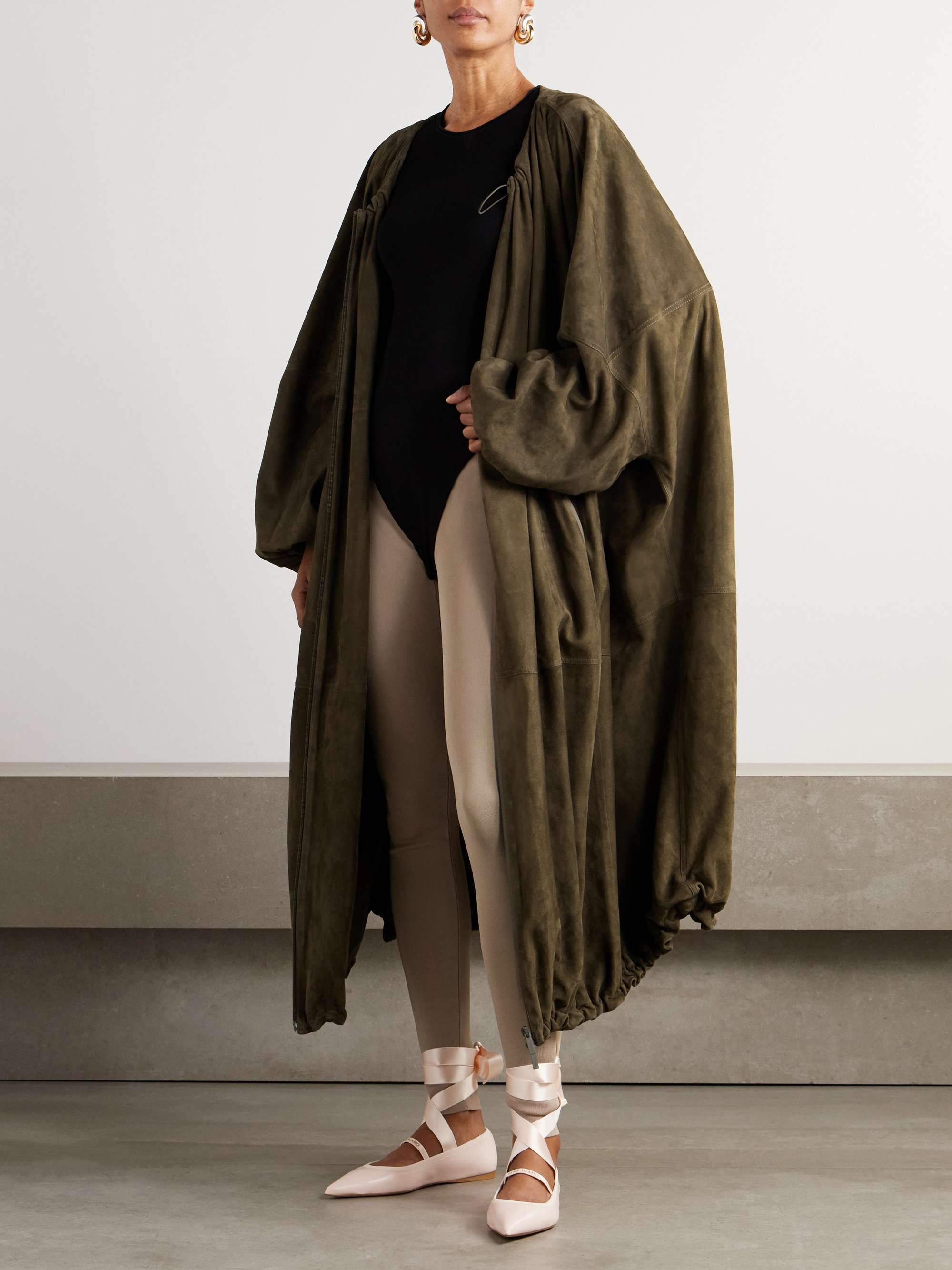 Oversized paneled suede coat view