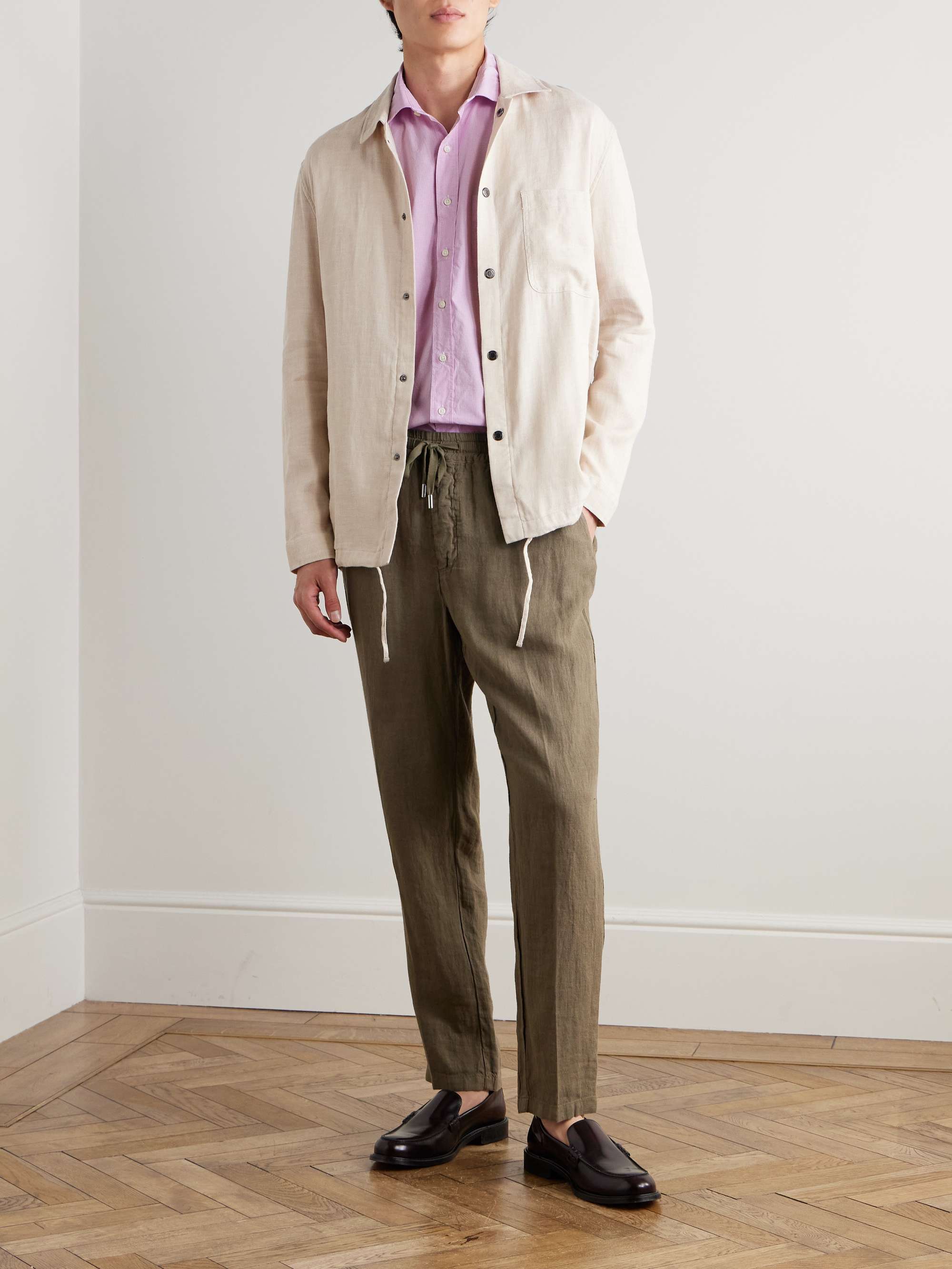 Spread-Collar Checked Cotton-Poplin Shirt view