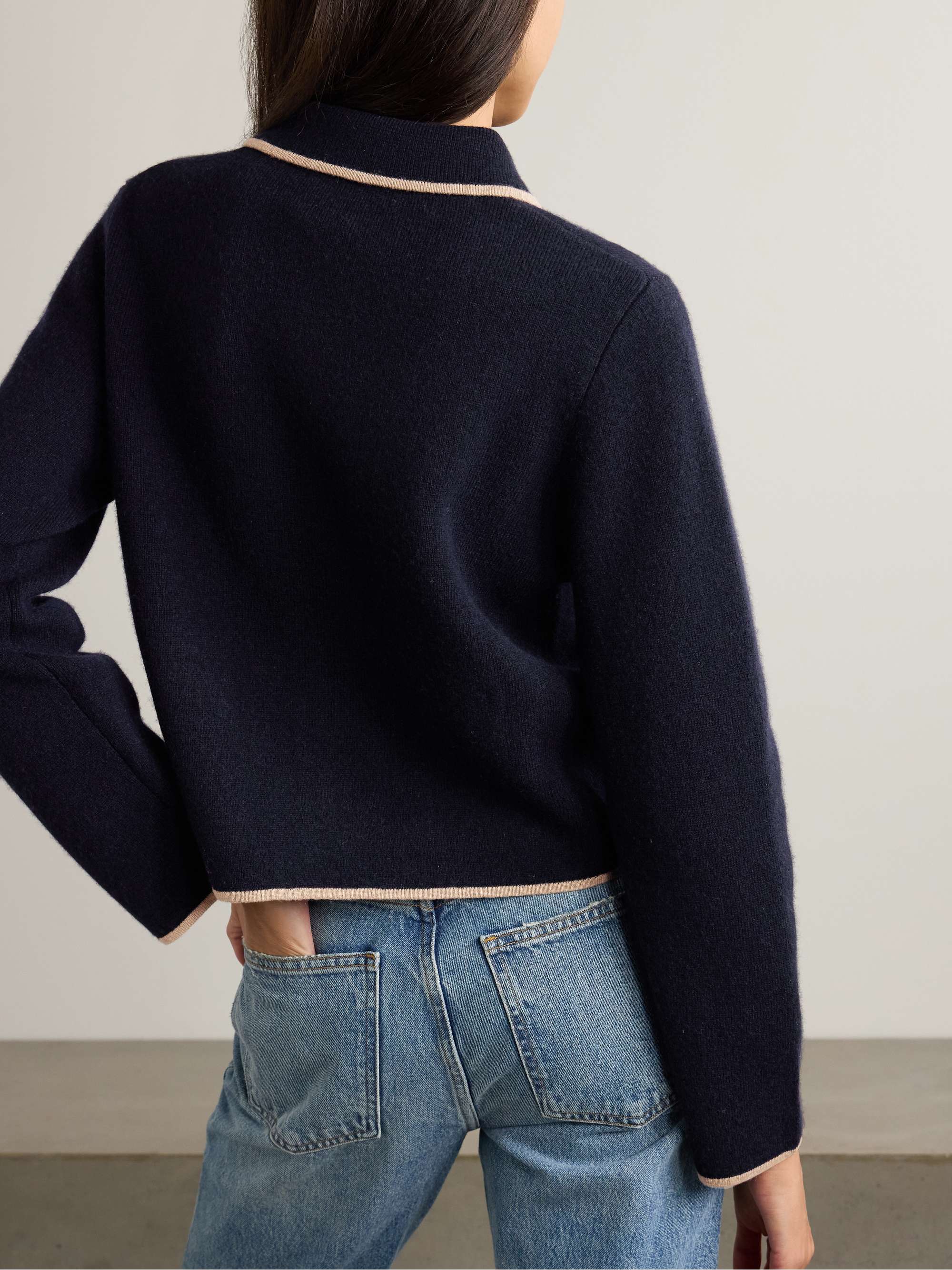 Piped wool and cashmere-blend cardigan view