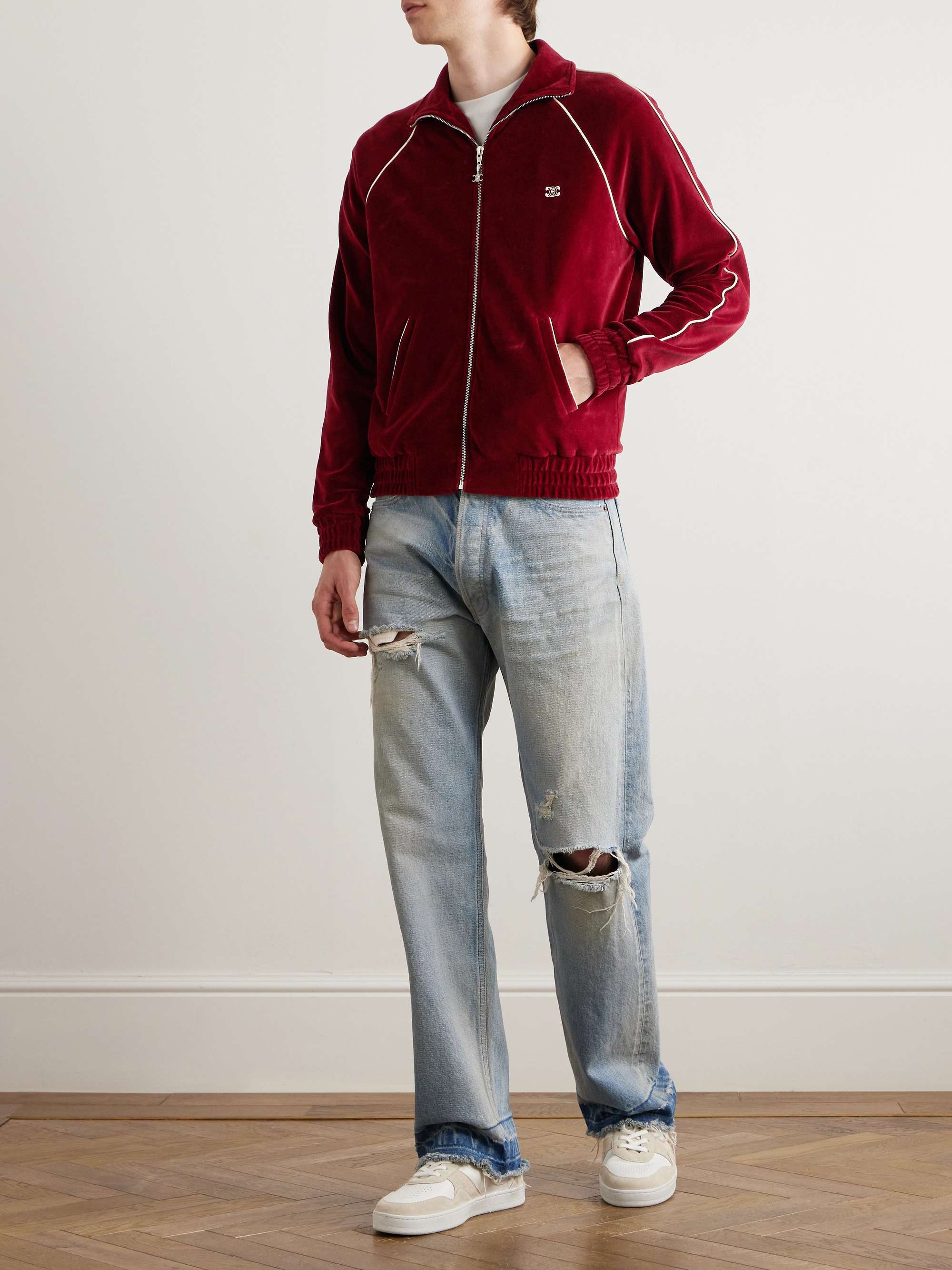Slim-Fit Logo-Embroidered Cotton-Blend Velour Track Jacket view