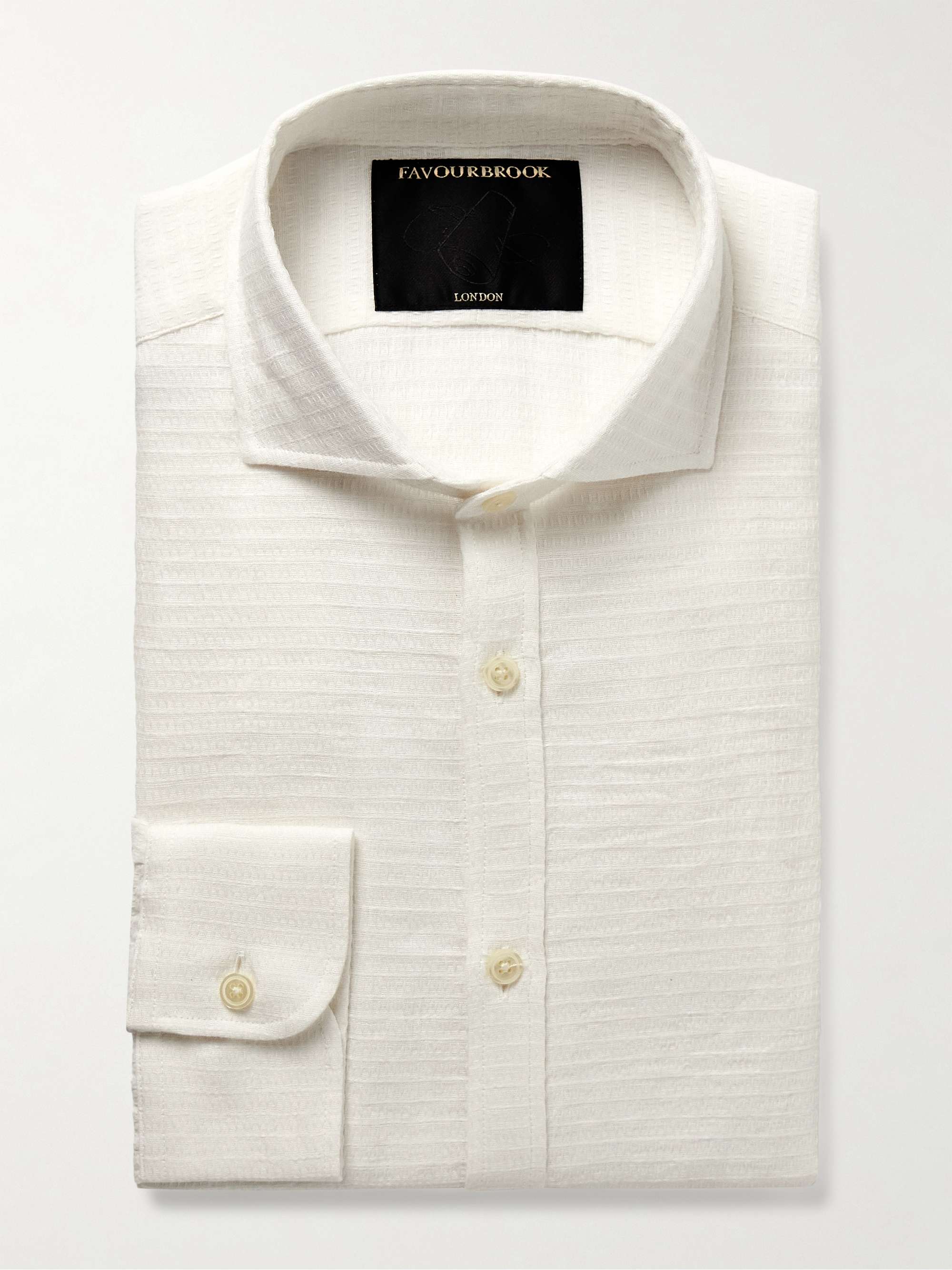 Haston Cutaway-Collar Linen-Jacquard Shirt view