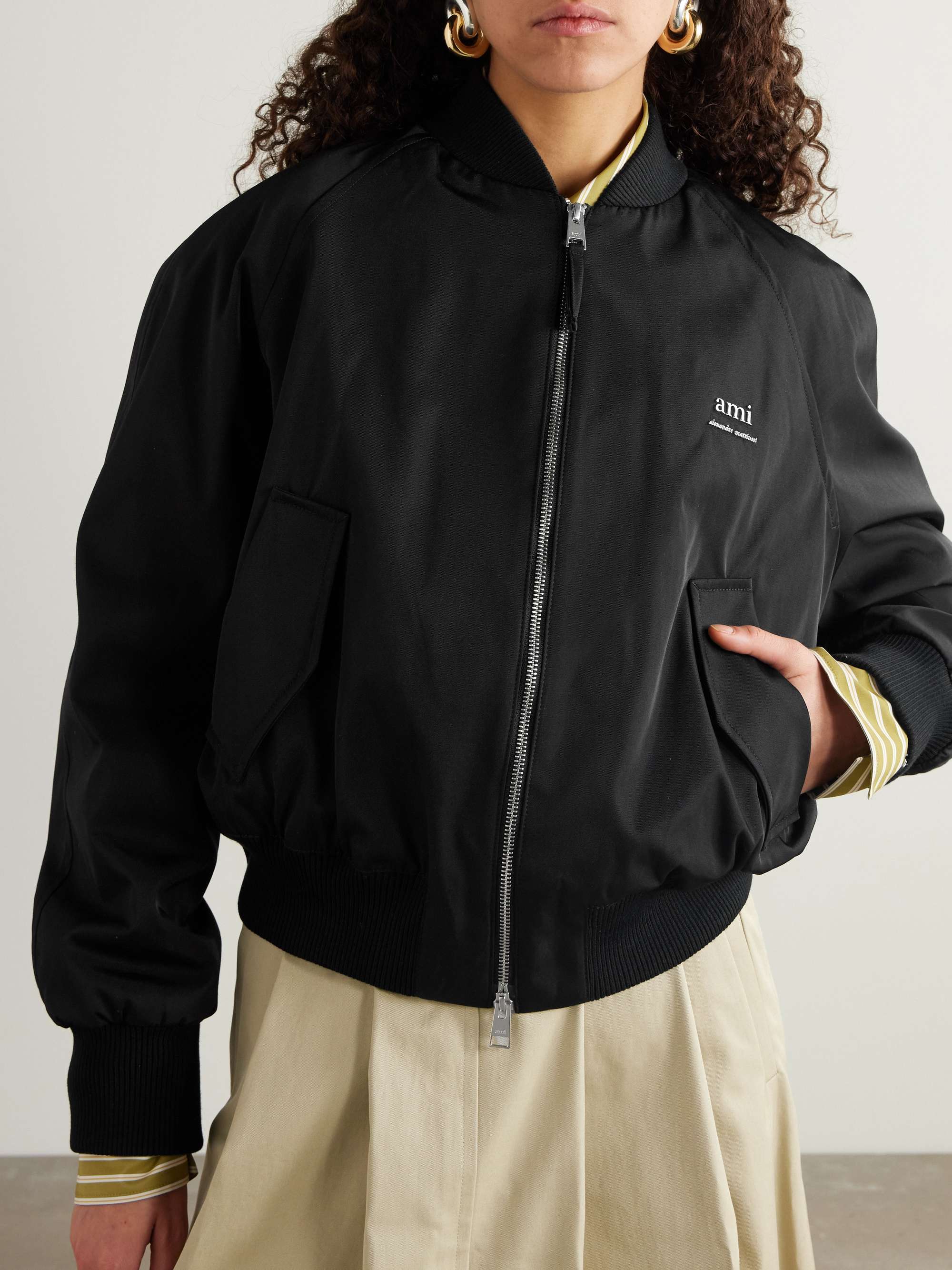 Embellished twill bomber jacket view