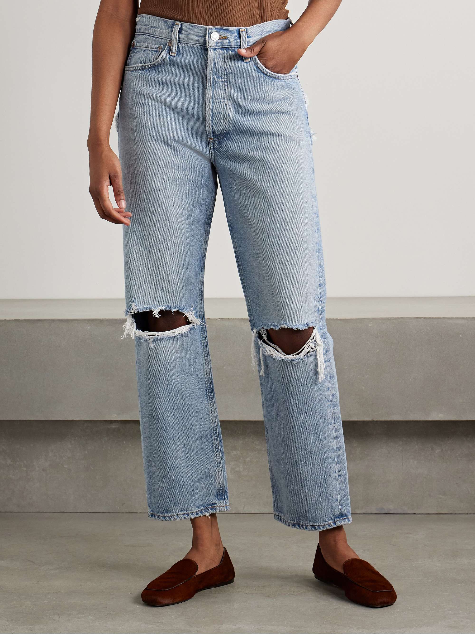 '90s distressed mid-rise straight-leg jeans view