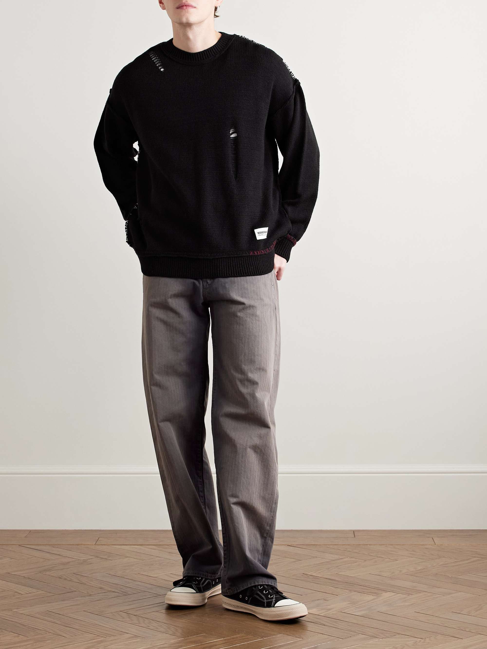 Savage Logo-Appliquéd Distressed Knitted Sweater view