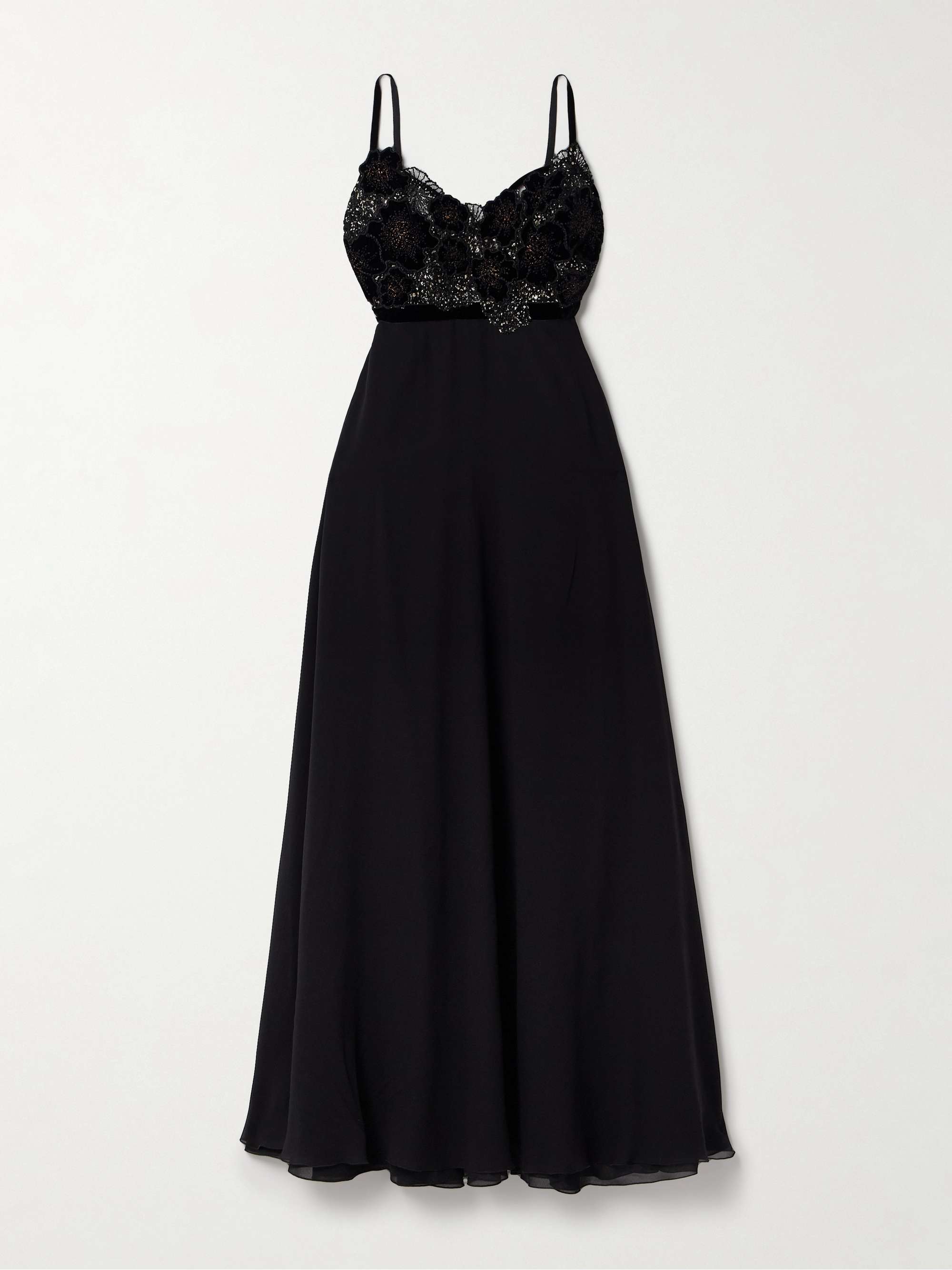 Pansy velvet-trimmed silk-georgette and metallic lace maxi dress view