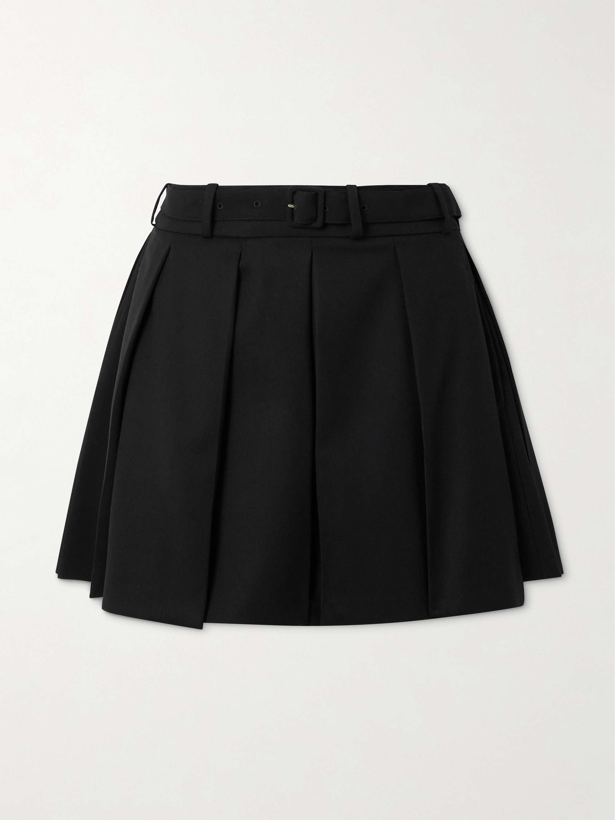 Belted pleated stretch-wool twill mini skirt view