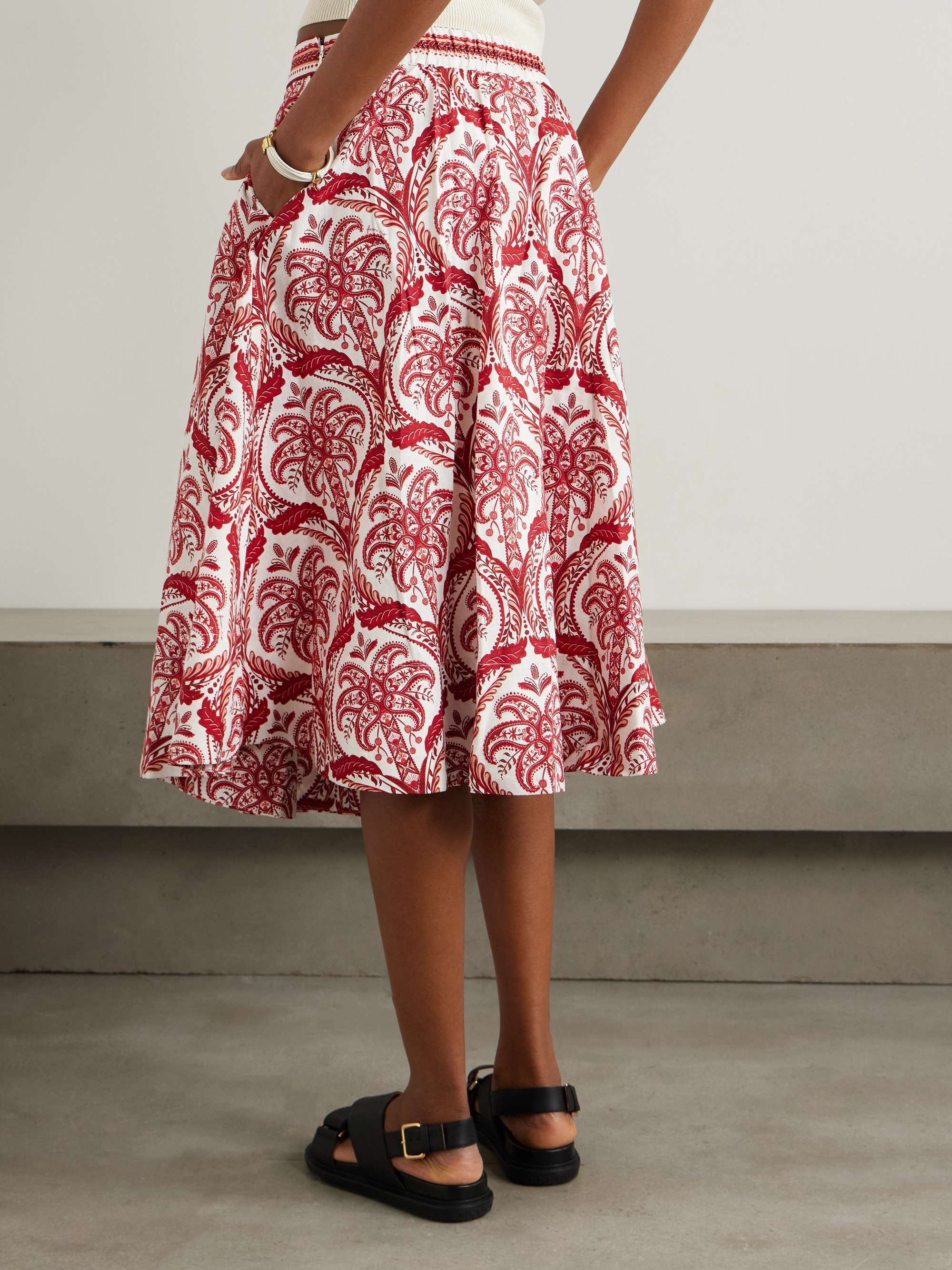Printed linen-blend midi skirt view