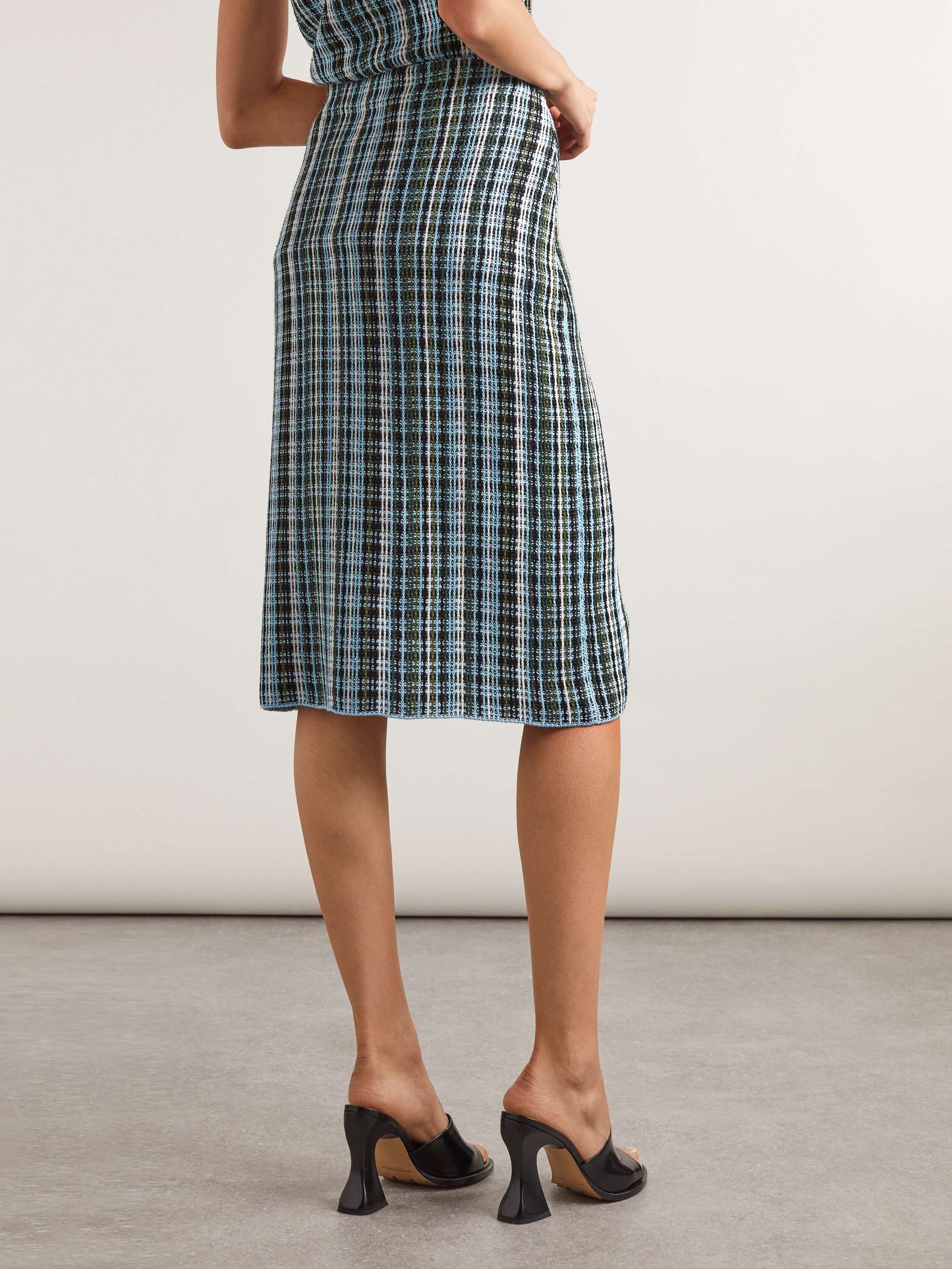 Checked linen-blend midi skirt view