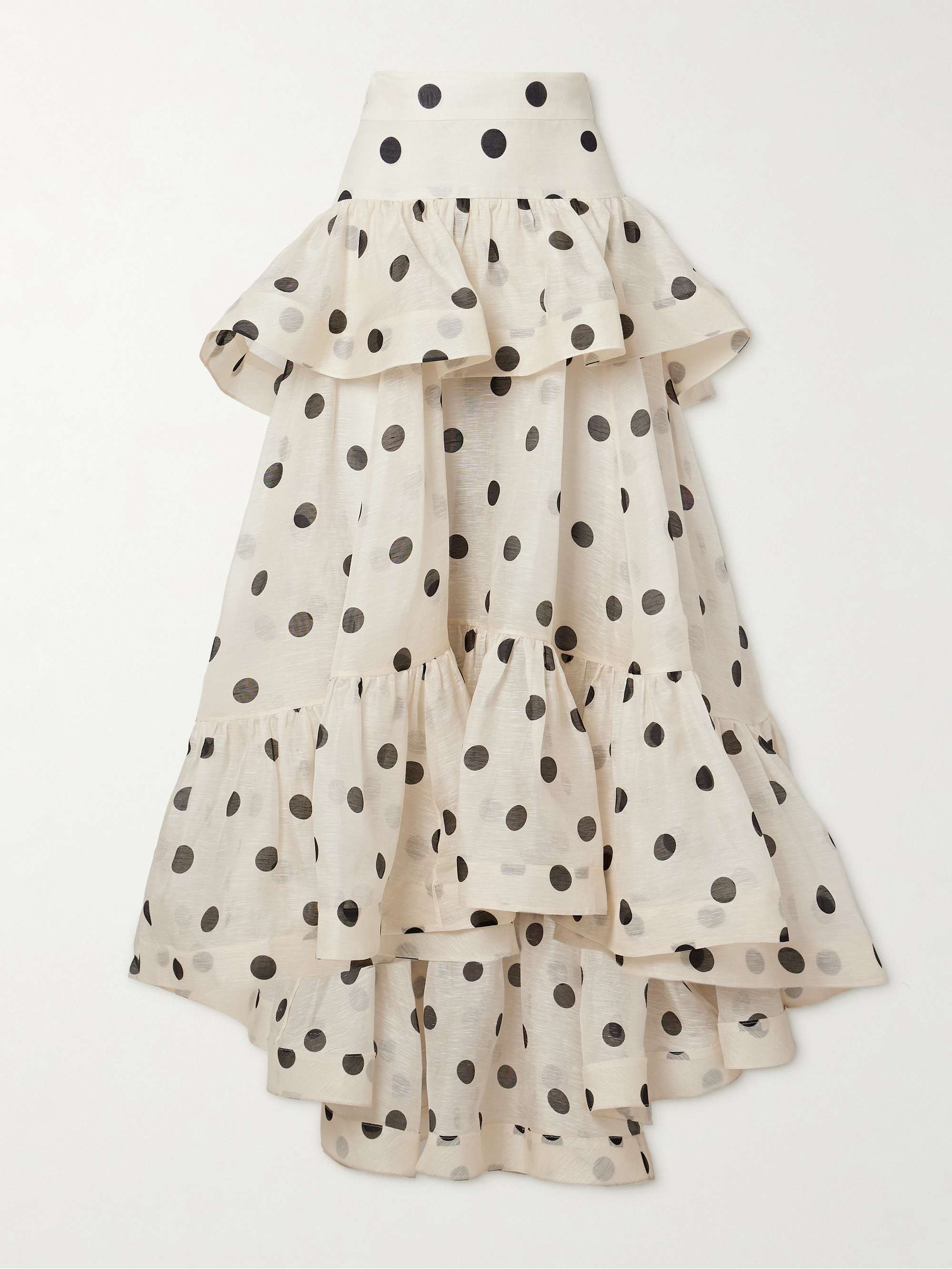 Crush tiered ruffled polka-dot linen and silk-blend organza maxi skirt view