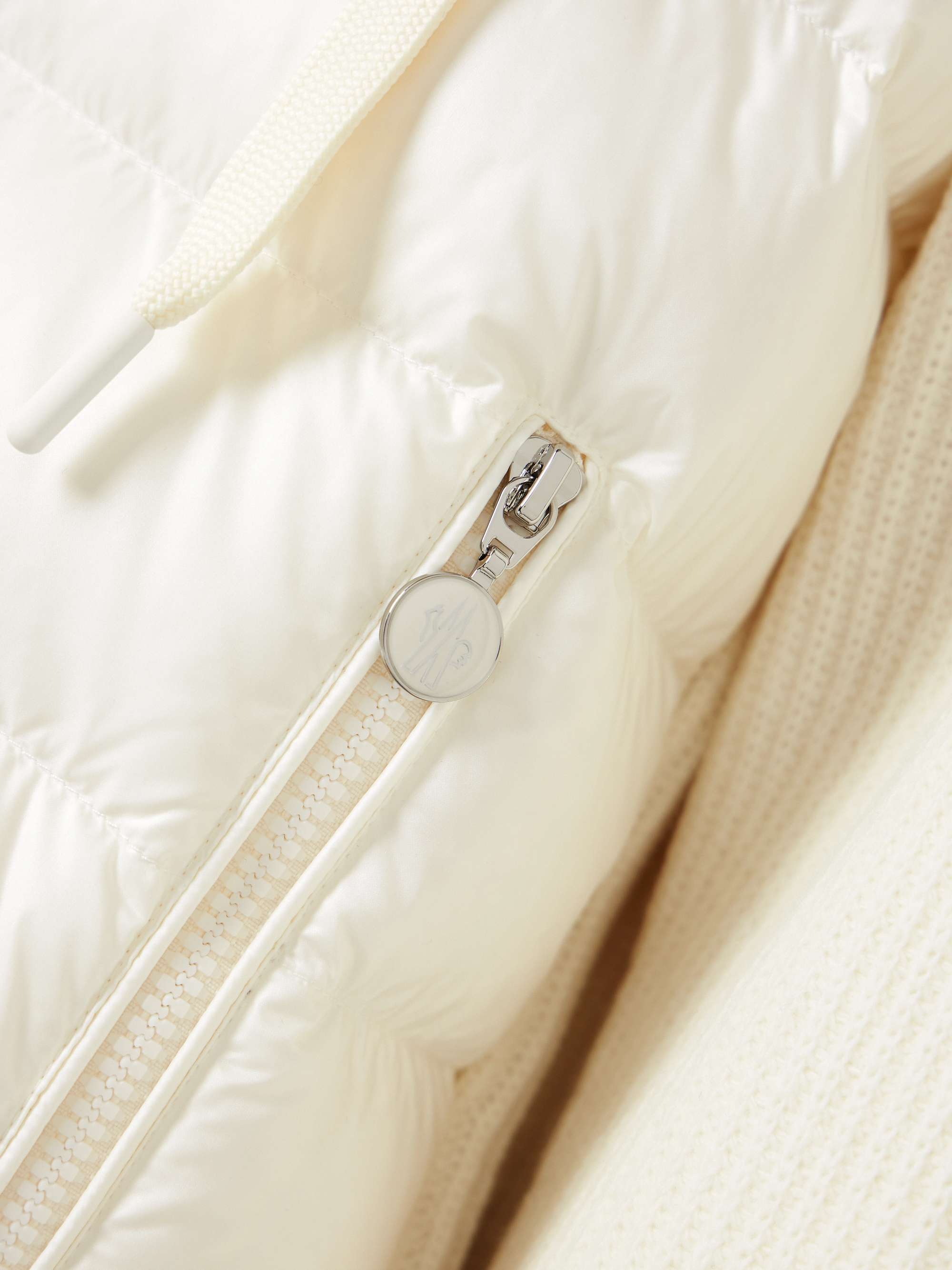 Ribbed quilted hooded wool-trimmed shell down jacket view