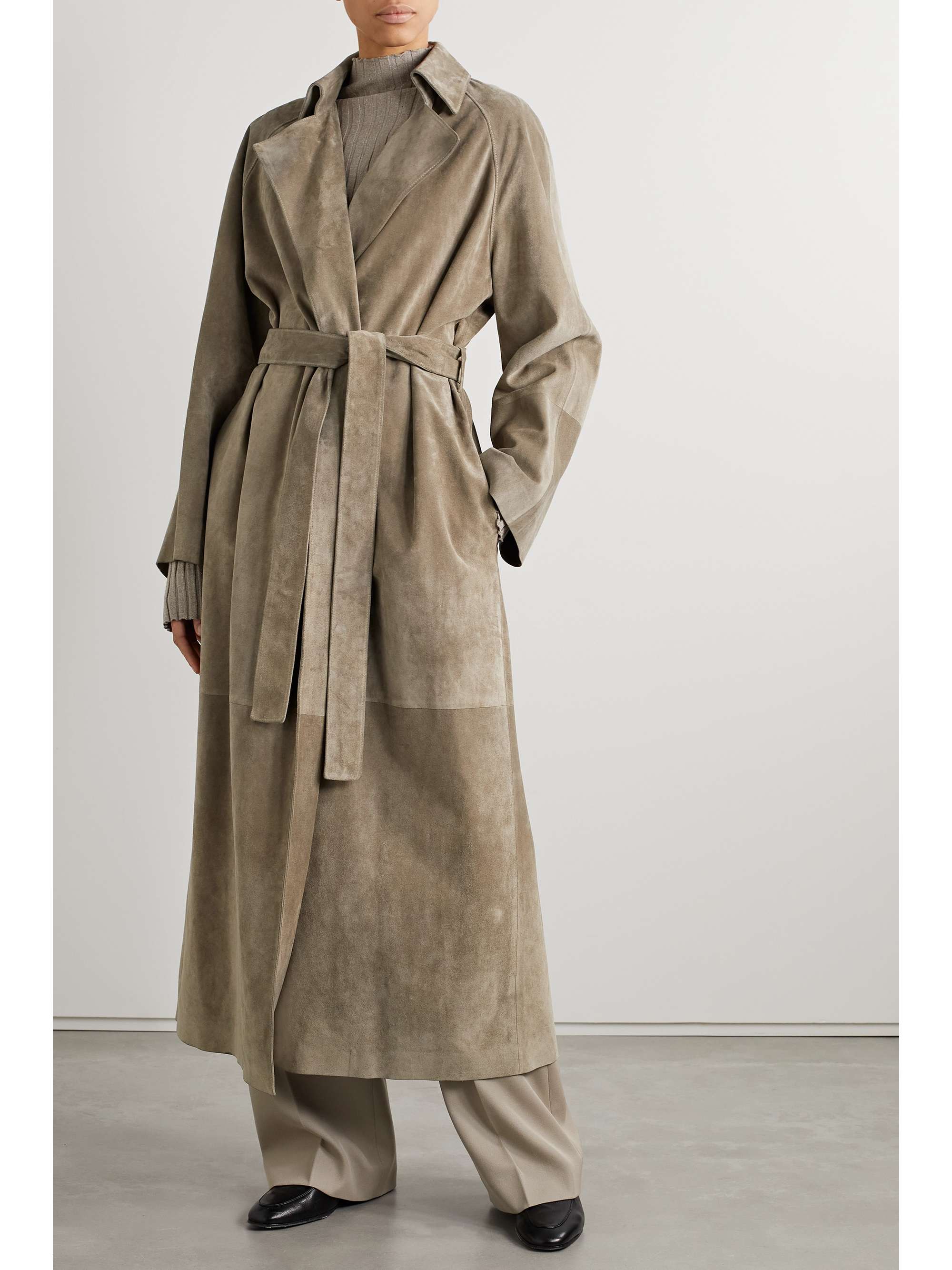 Poseidone oversized belted suede coat view