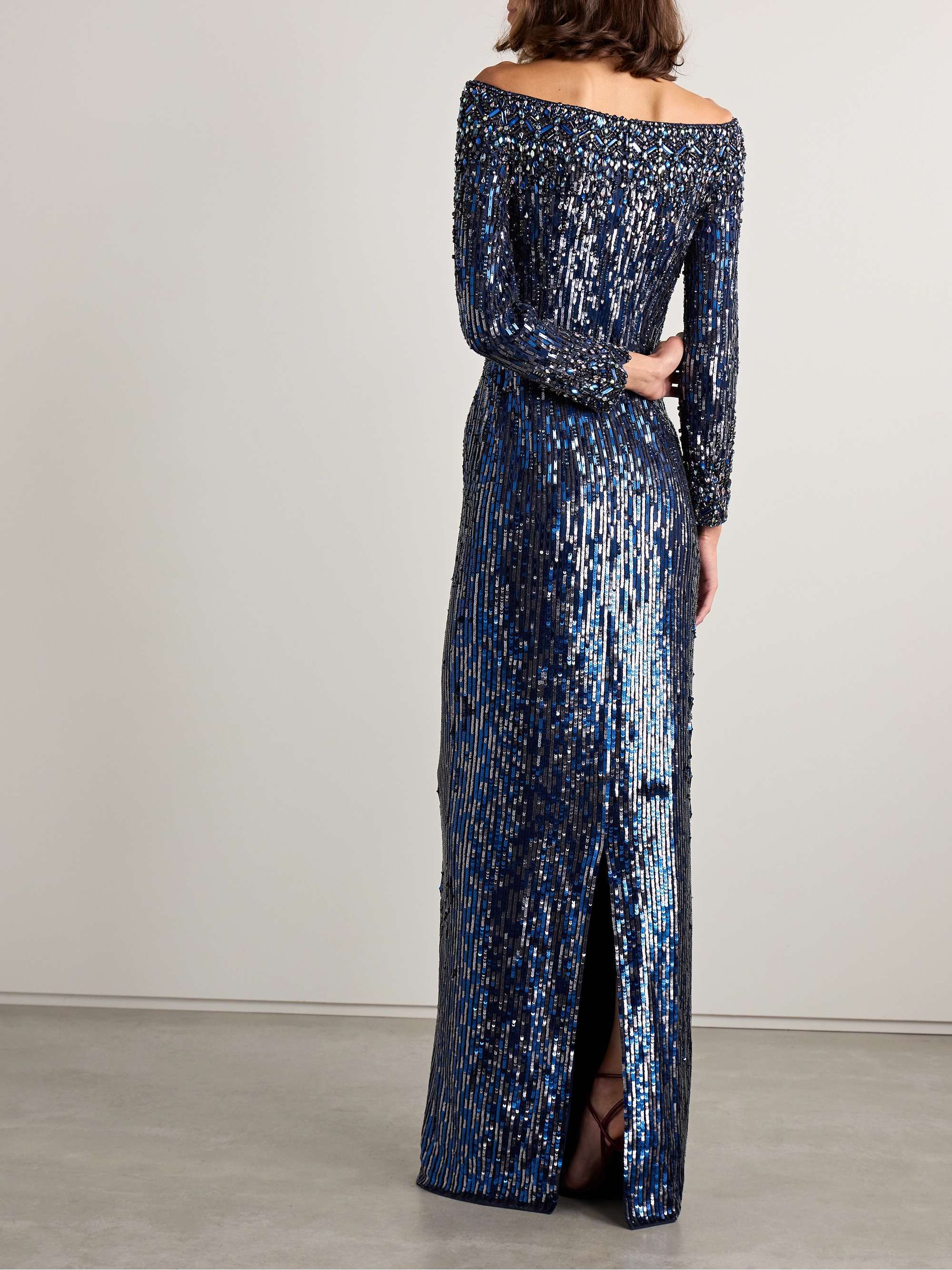 Off-the-shoulder crystal and sequin-embellished tulle gown view