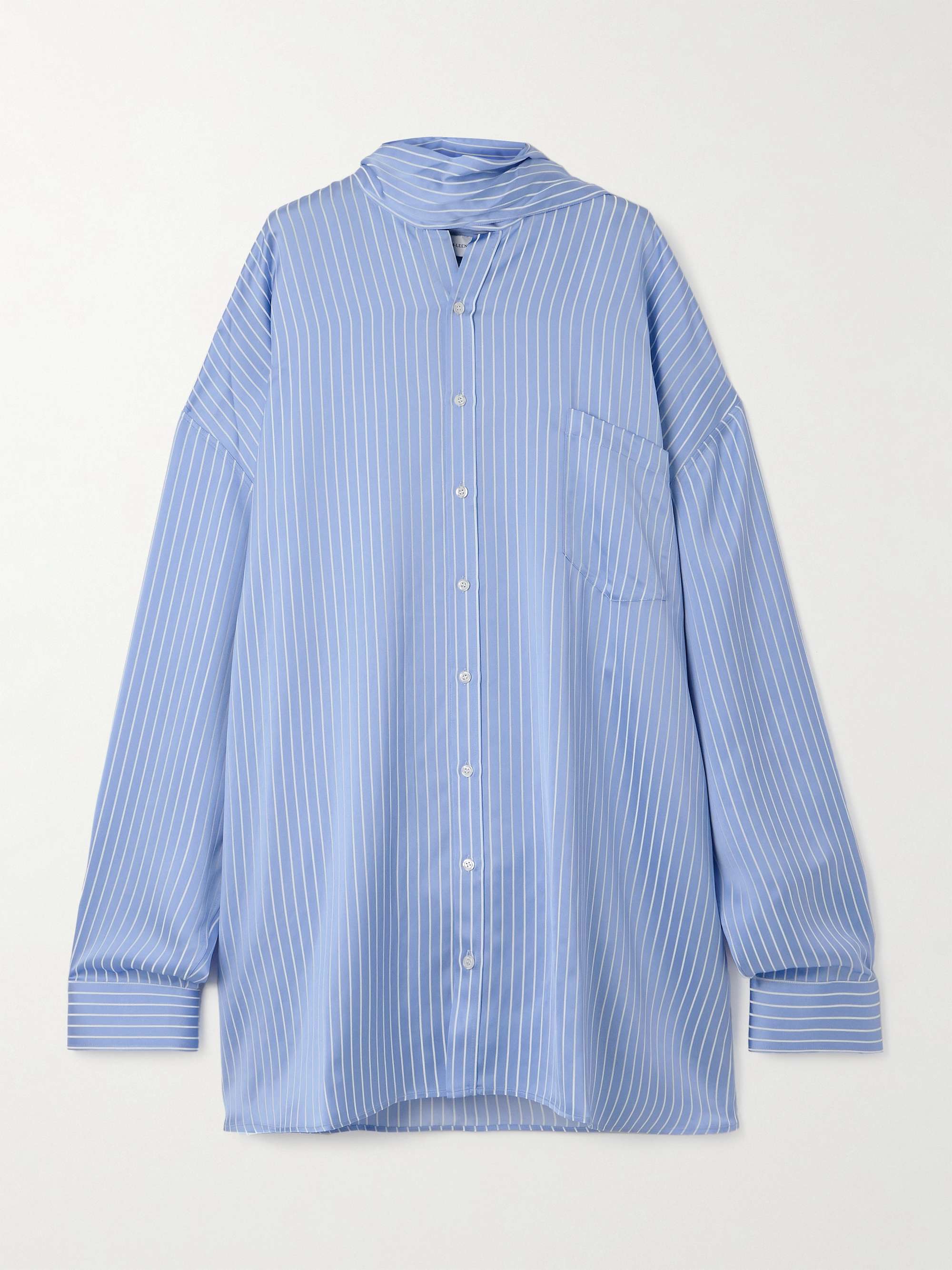Oversized pussy-bow pinstriped satin shirt view
