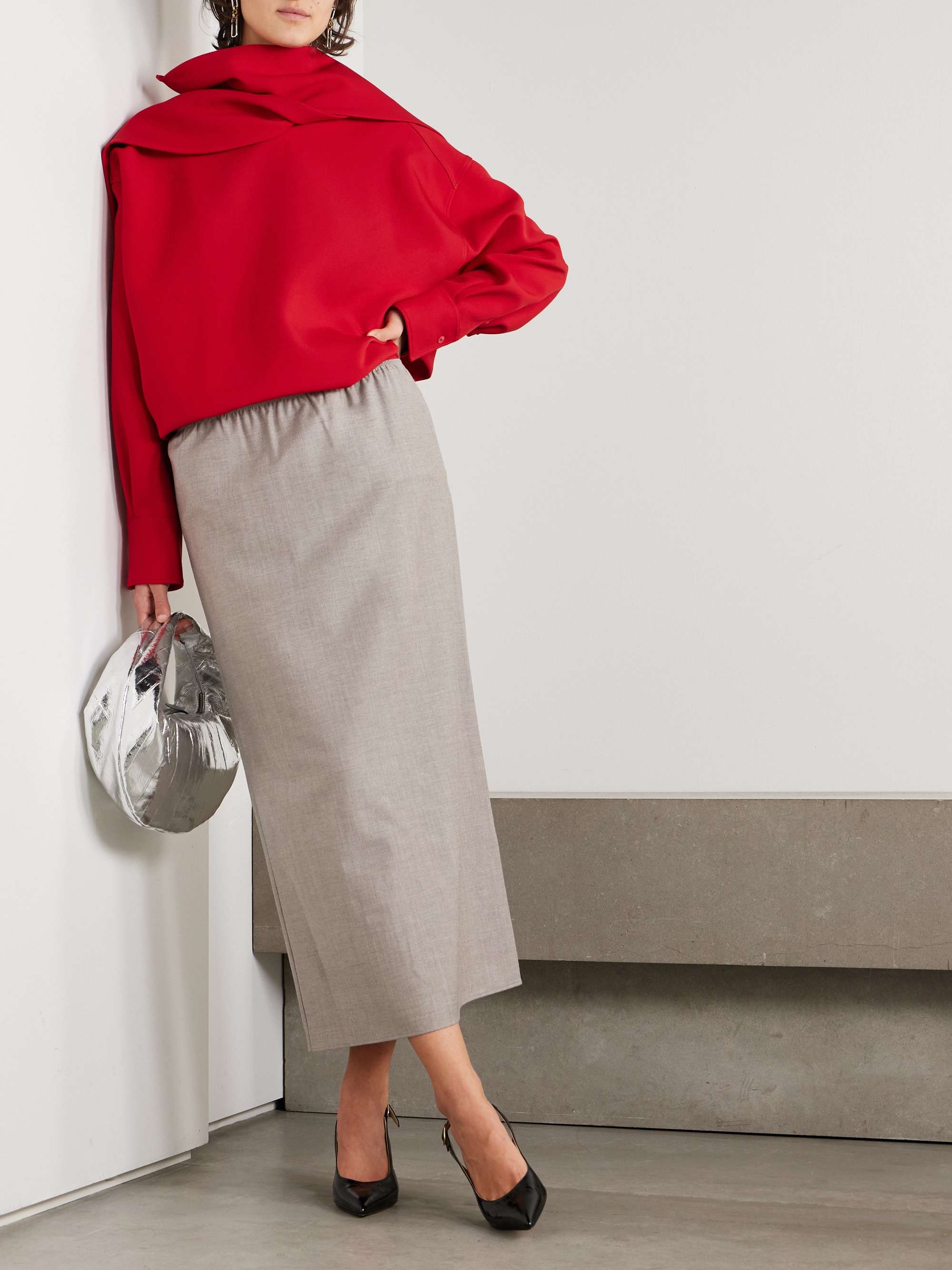 Scarf-detailed twill blouse view