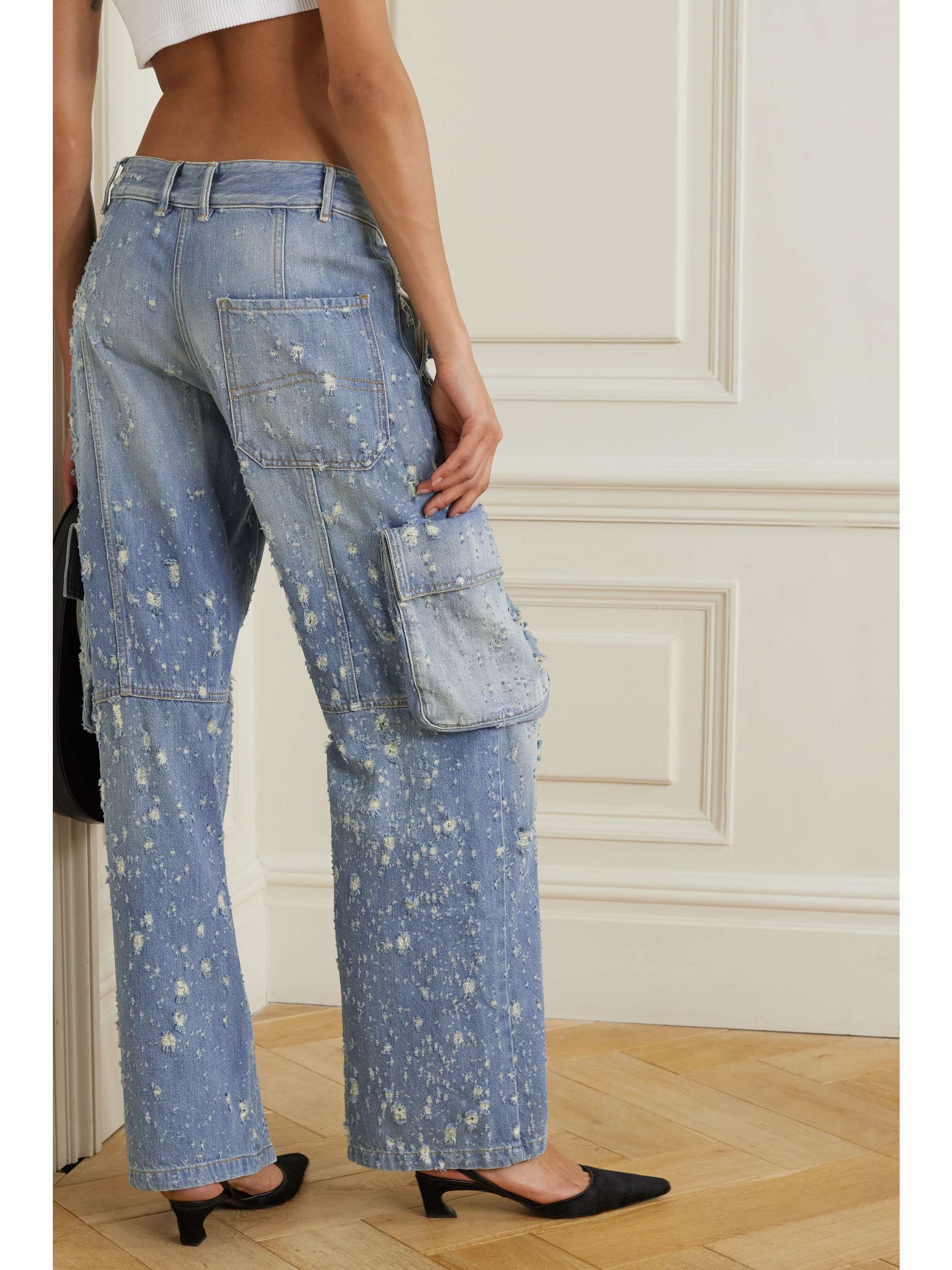 Distressed boyfriend cargo jeans view
