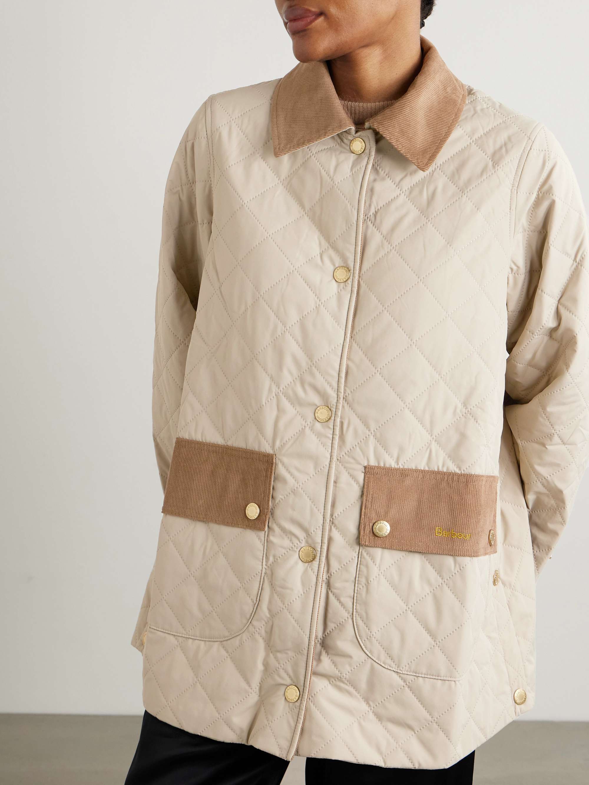 Corinne cotton corduroy-trimmed quilted shell jacket view