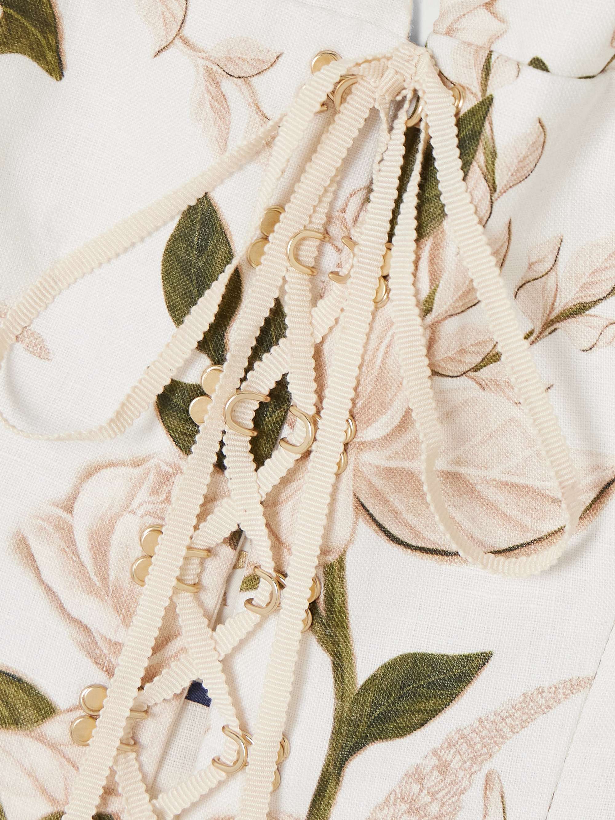 Reserva cropped lace-up floral-print linen bustier top view