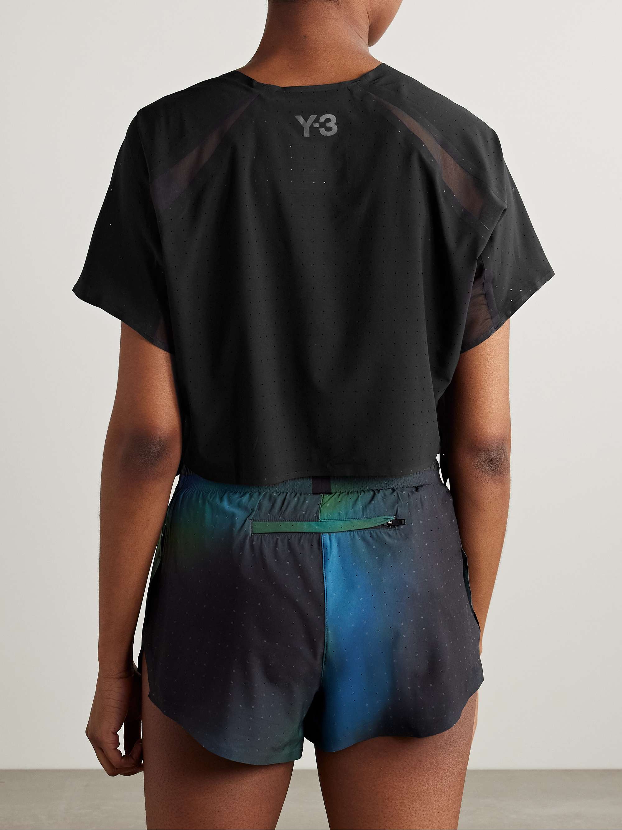 + Y-3 cropped appliquéd recycled-mesh T-shirt view