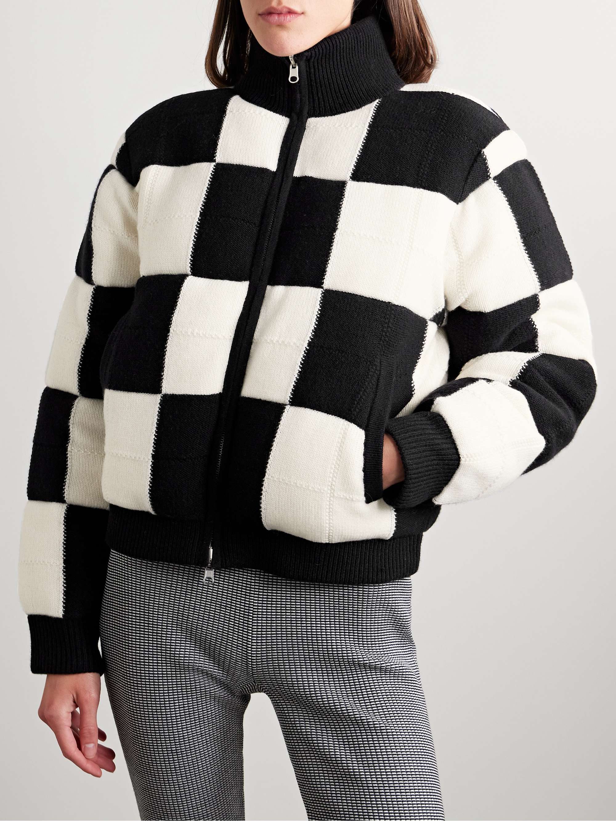 Checked padded quilted wool and cashmere-blend jacket view