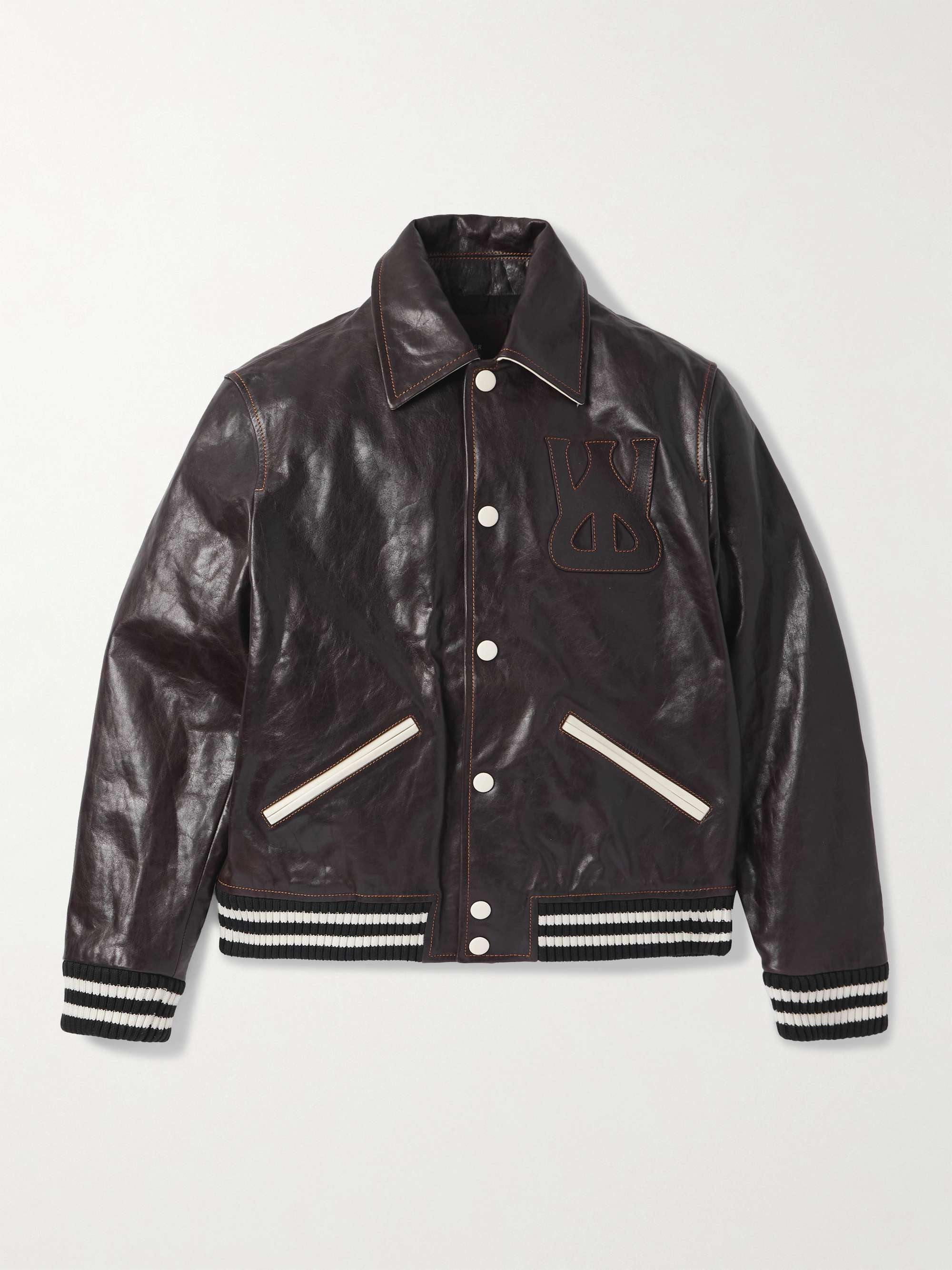 Prince Logo-Appliquéd Padded Leather Varsity Jacket view