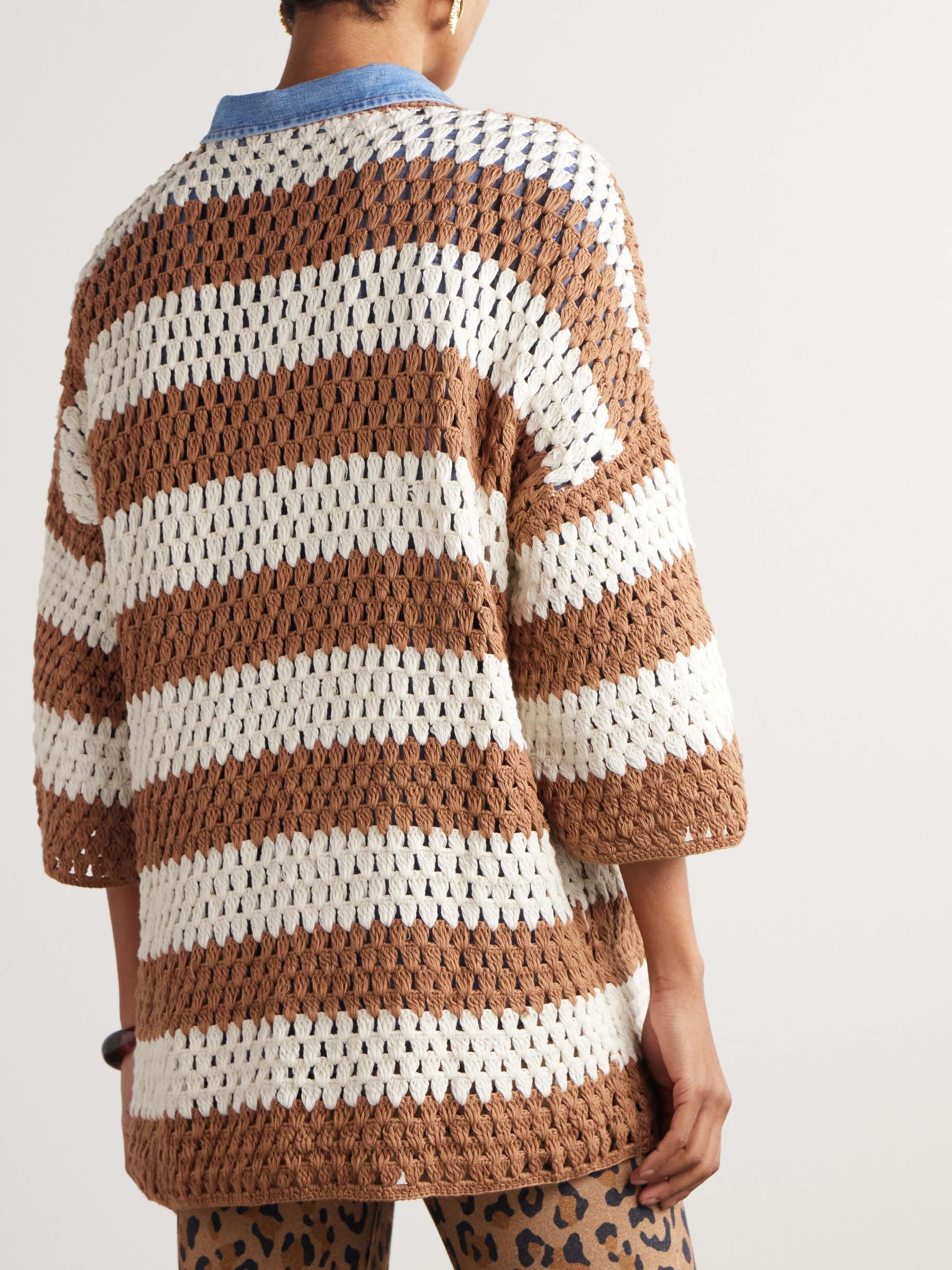 Nolan striped open-knit cotton sweater view