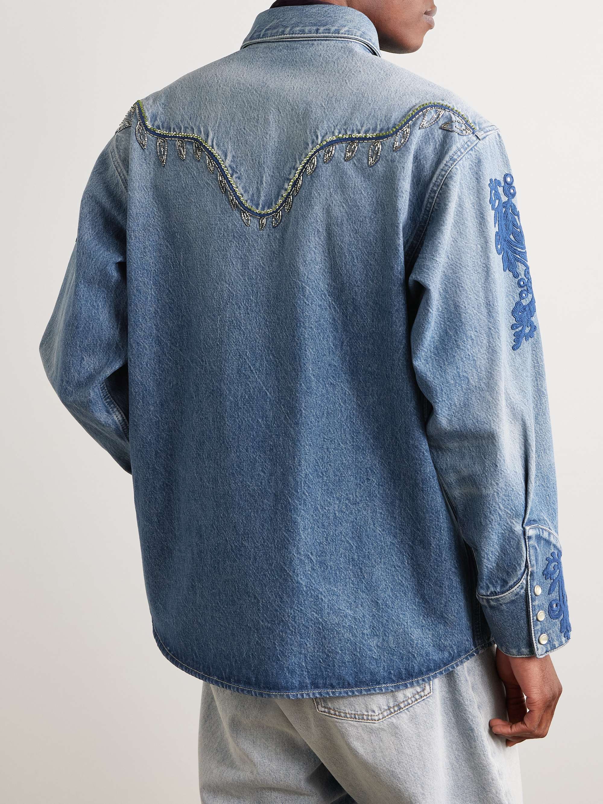 Embellished Embroidered Denim Overshirt view