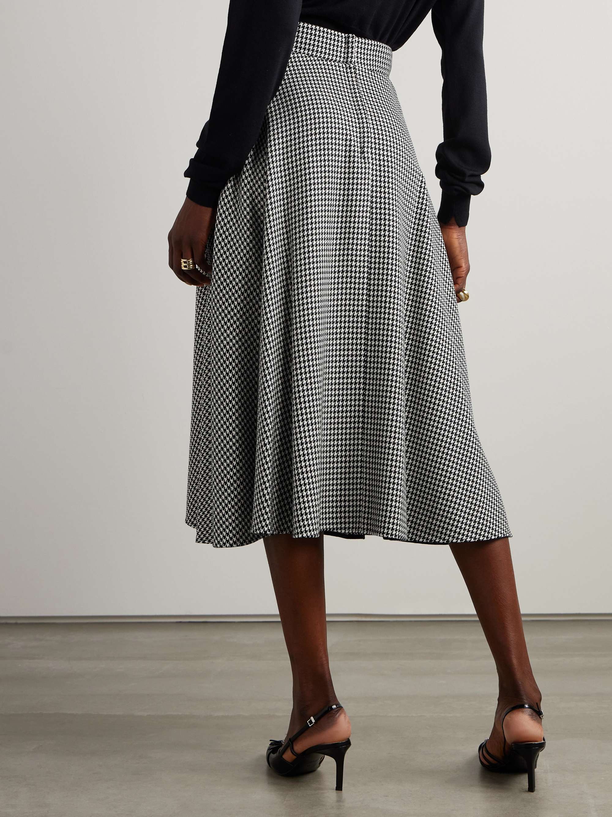 Pleated houndstooth wool-blend midi skirt view