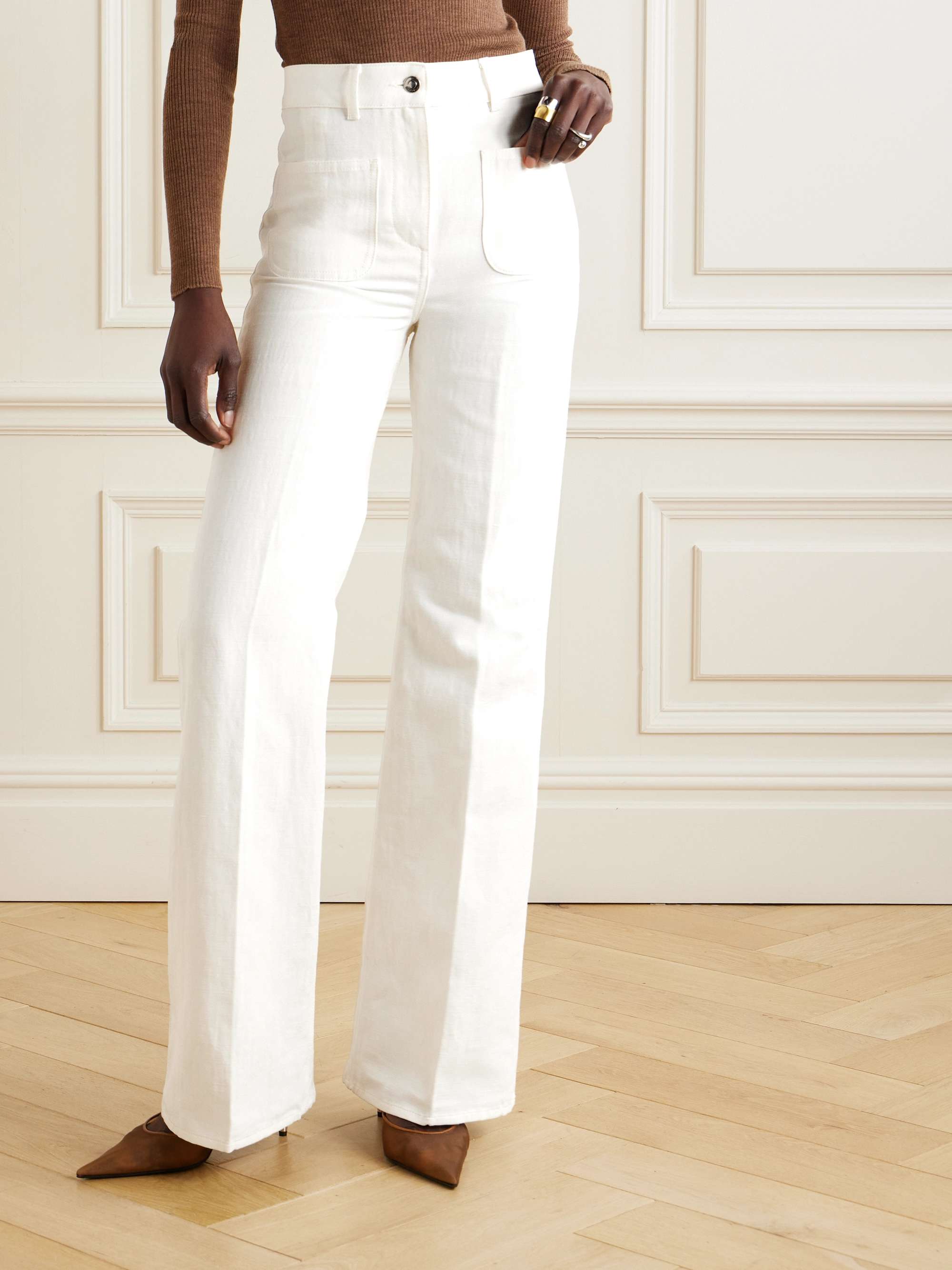 Linen and cotton-blend straight-leg pants view