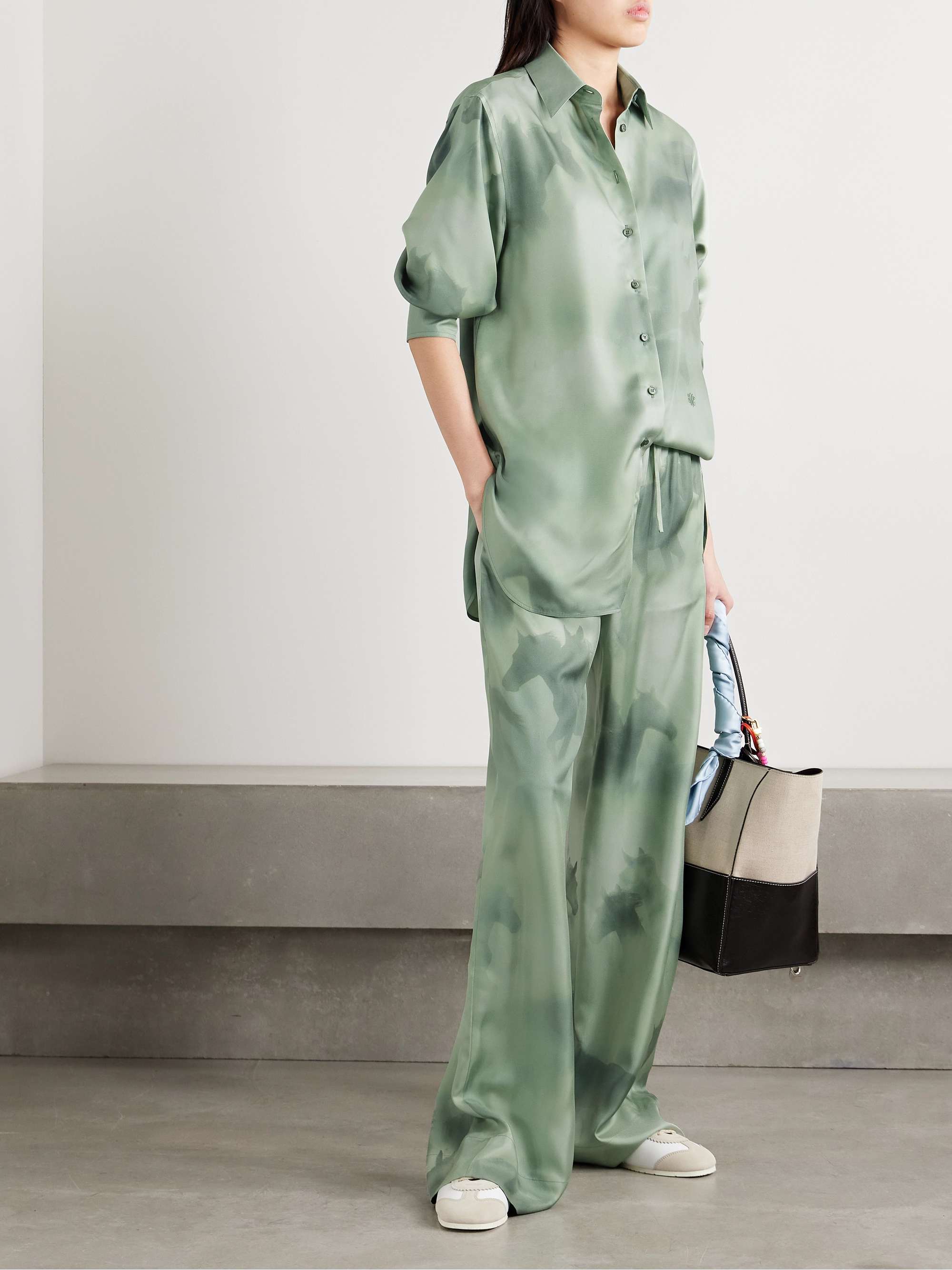 Oversized printed organic silk-twill shirt view