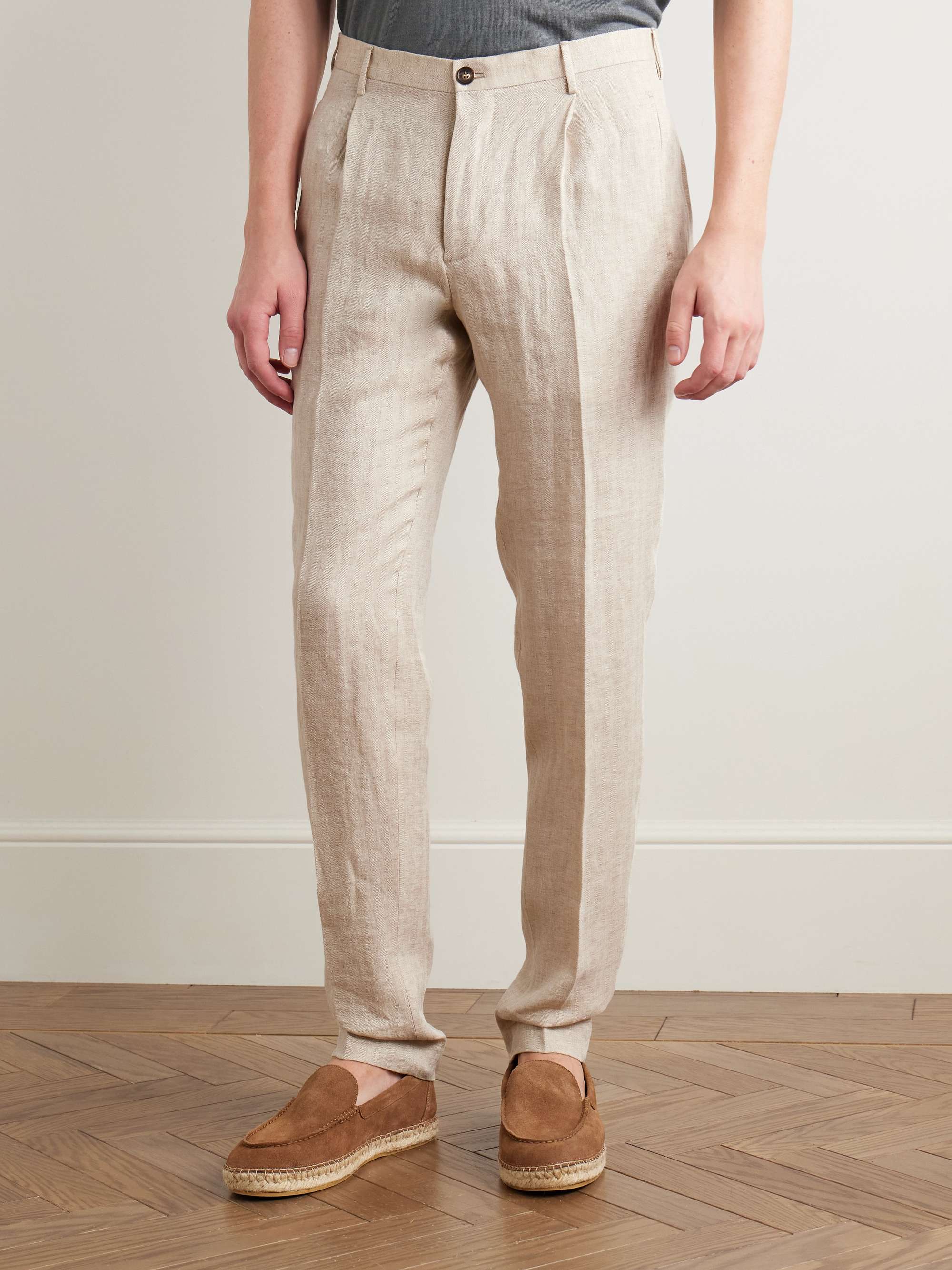 Venezia 1951 Tapered Pleated Herringbone Linen Trousers view