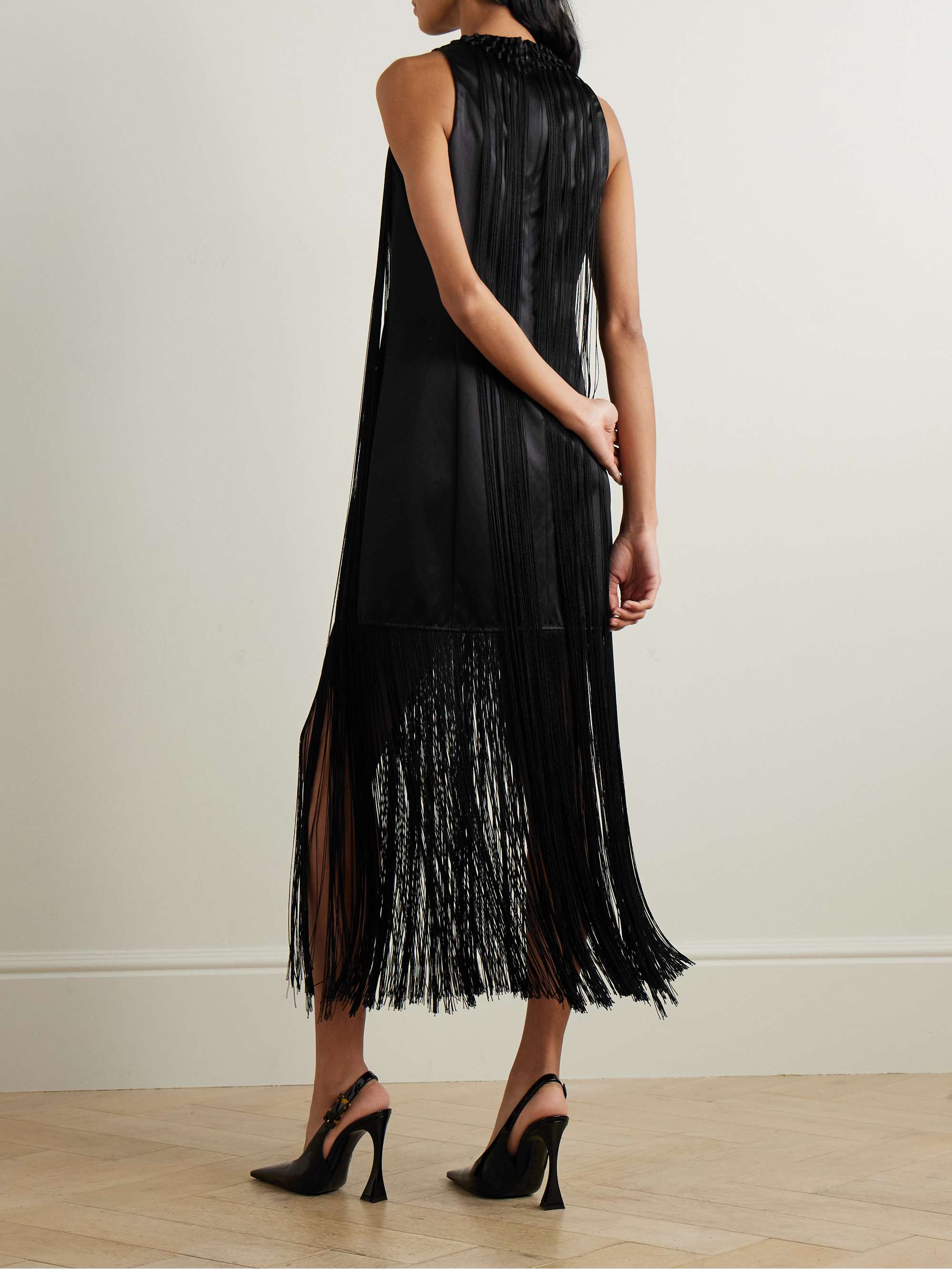 Celeste fringed duchesse silk-satin mini dress view
